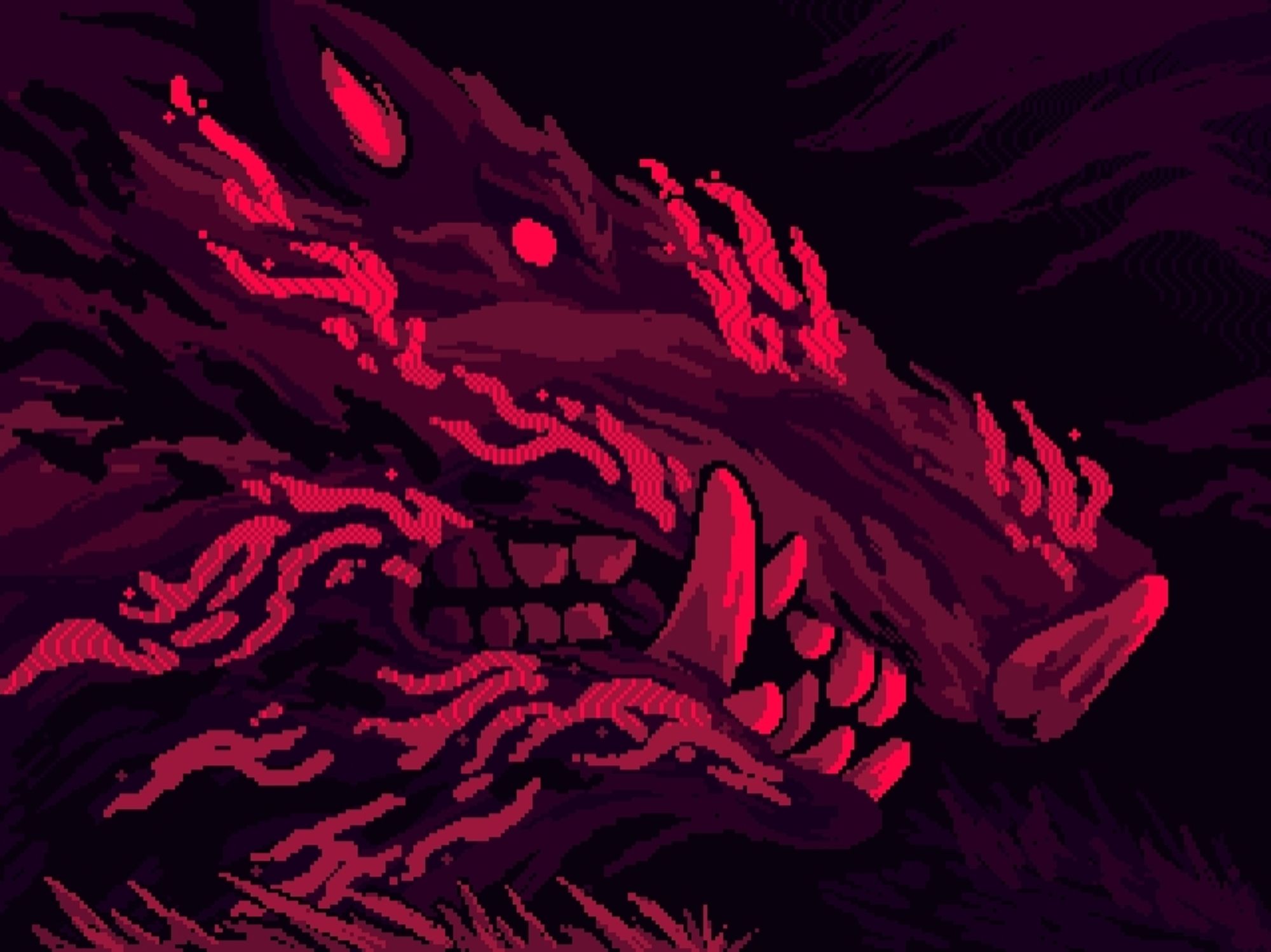 Boar god from princess mononoke and primarily red color scheme