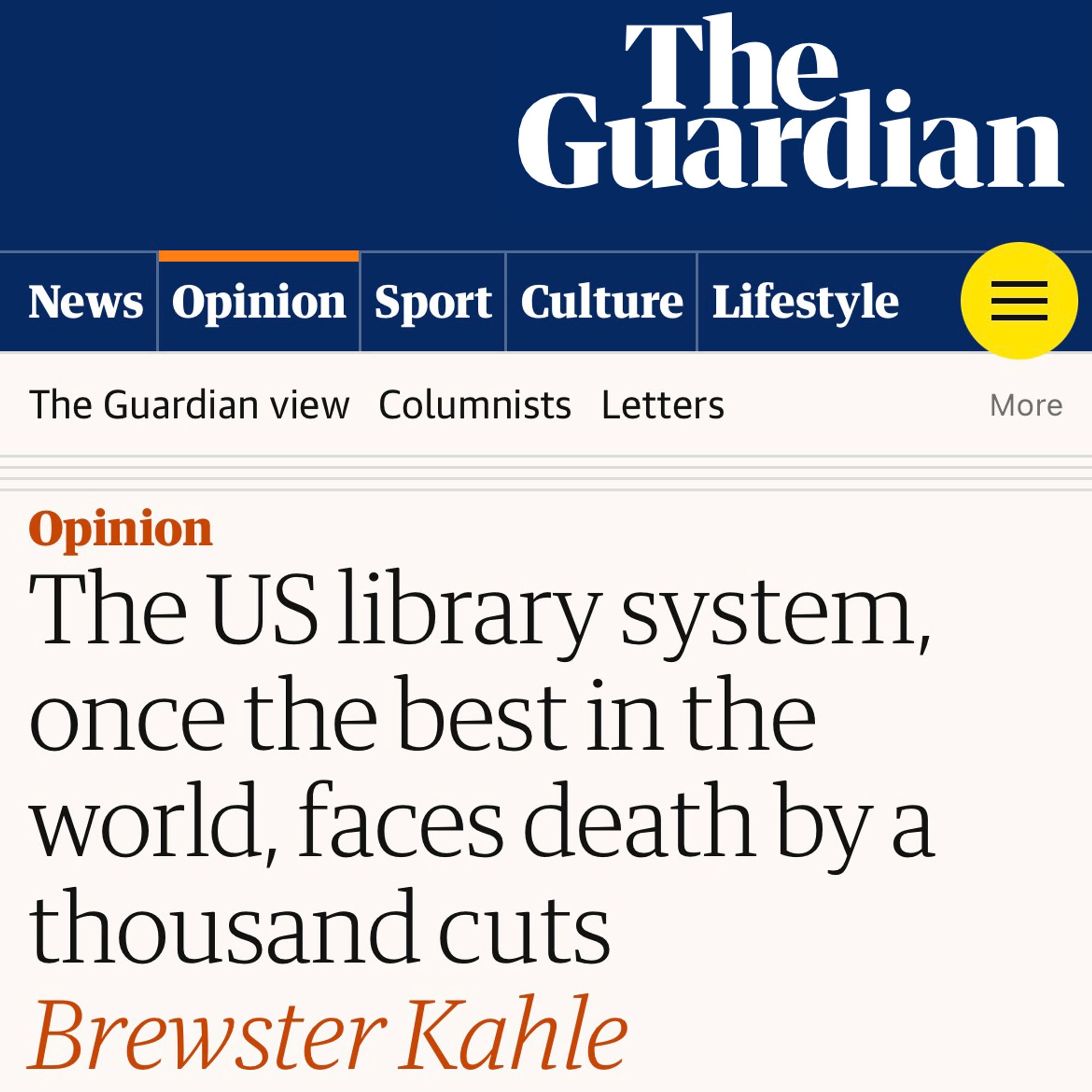 The Guardian
The US library system, once the best in the world, faces death by a thousand cuts
Brewster Kahle