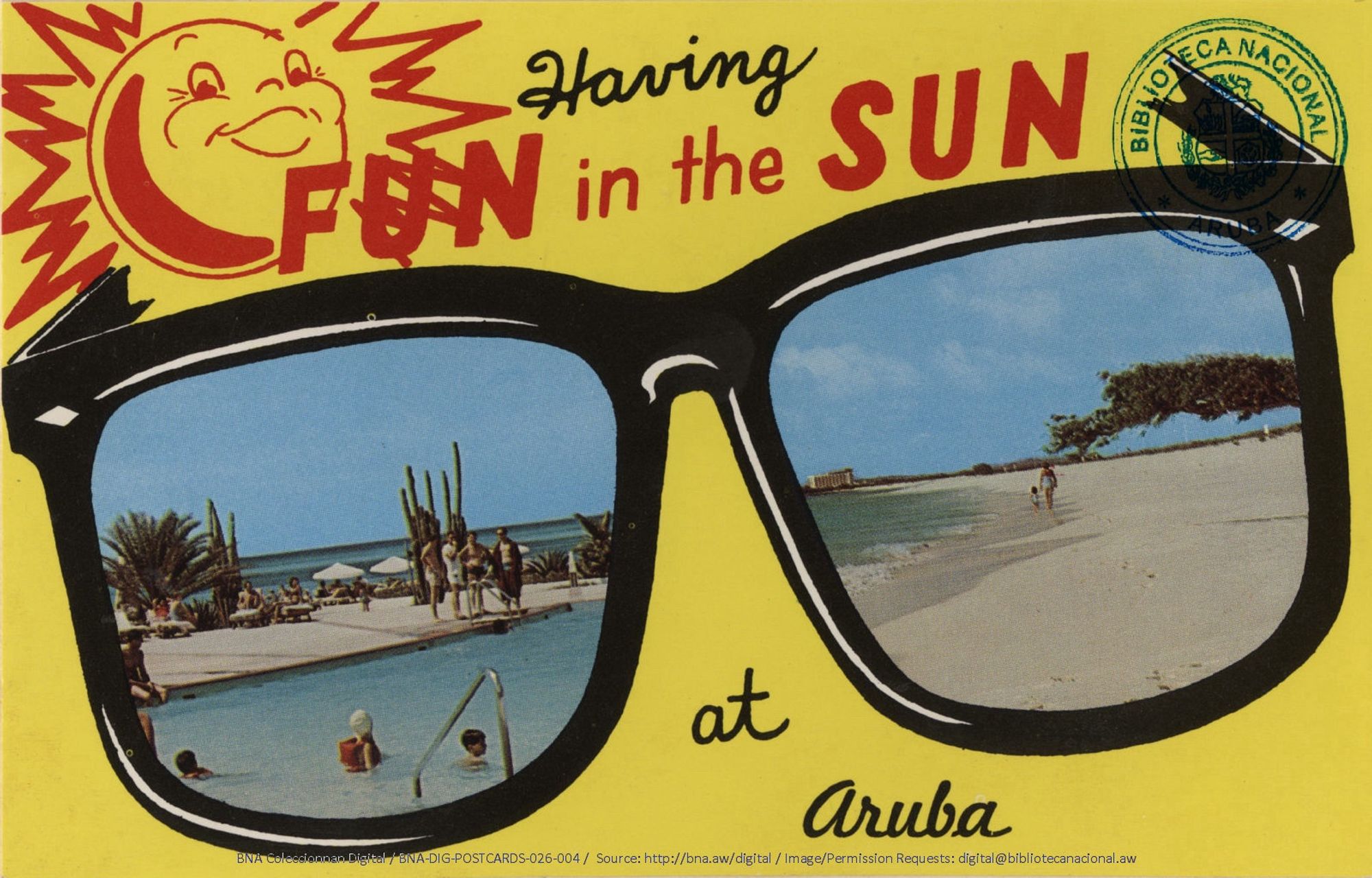 Having Fun in the Sun at Aruba (Postcard, ca. 1963) Sugar-white beaches at the Caribbean’s newest vacation playground. From Coleccion Aruba: https://archive.org/details/BNA-DIG-POSTCARDS-026-004