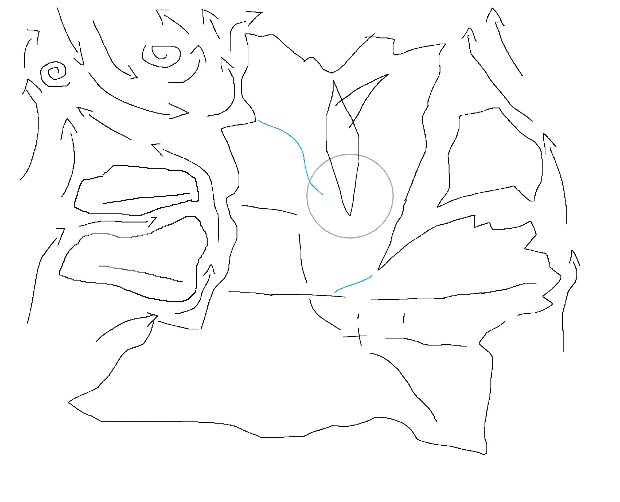 A rough drawing of a map. Main landmass is L shaped, surrounded by 3 island.