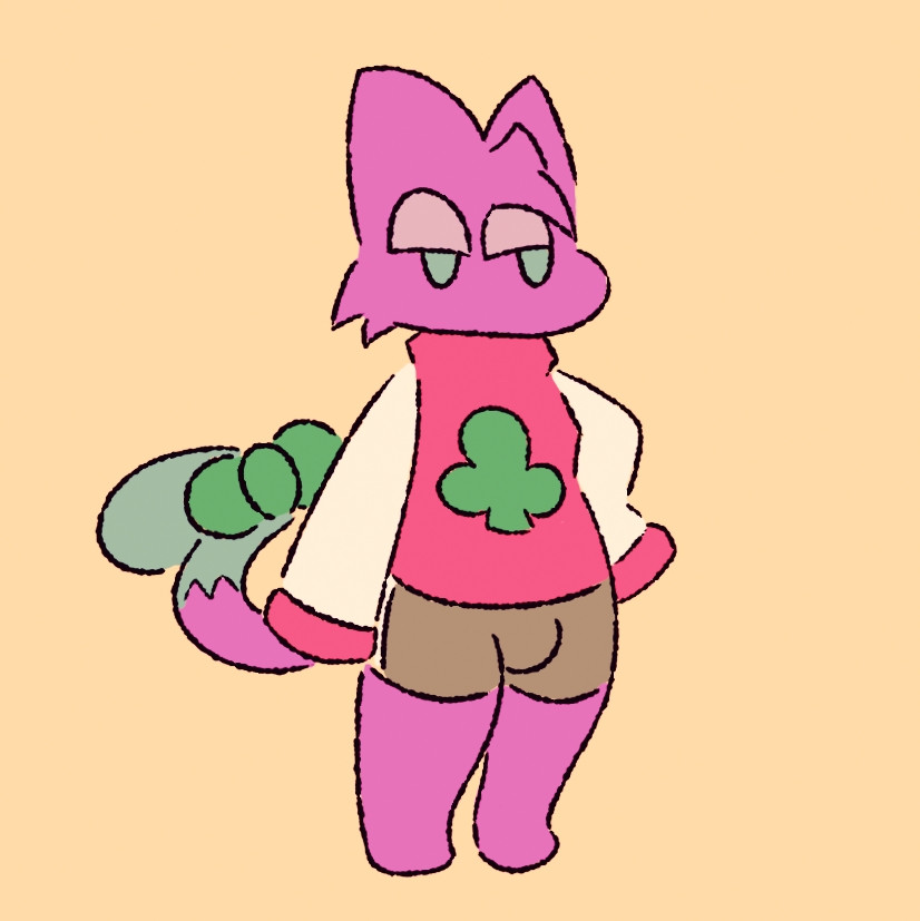 Colored doodle of a purple anthro cat in a hoodie and booty shorts 