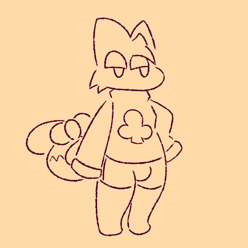 Doodle of a purple anthro cat in a hoodie and booty shorts