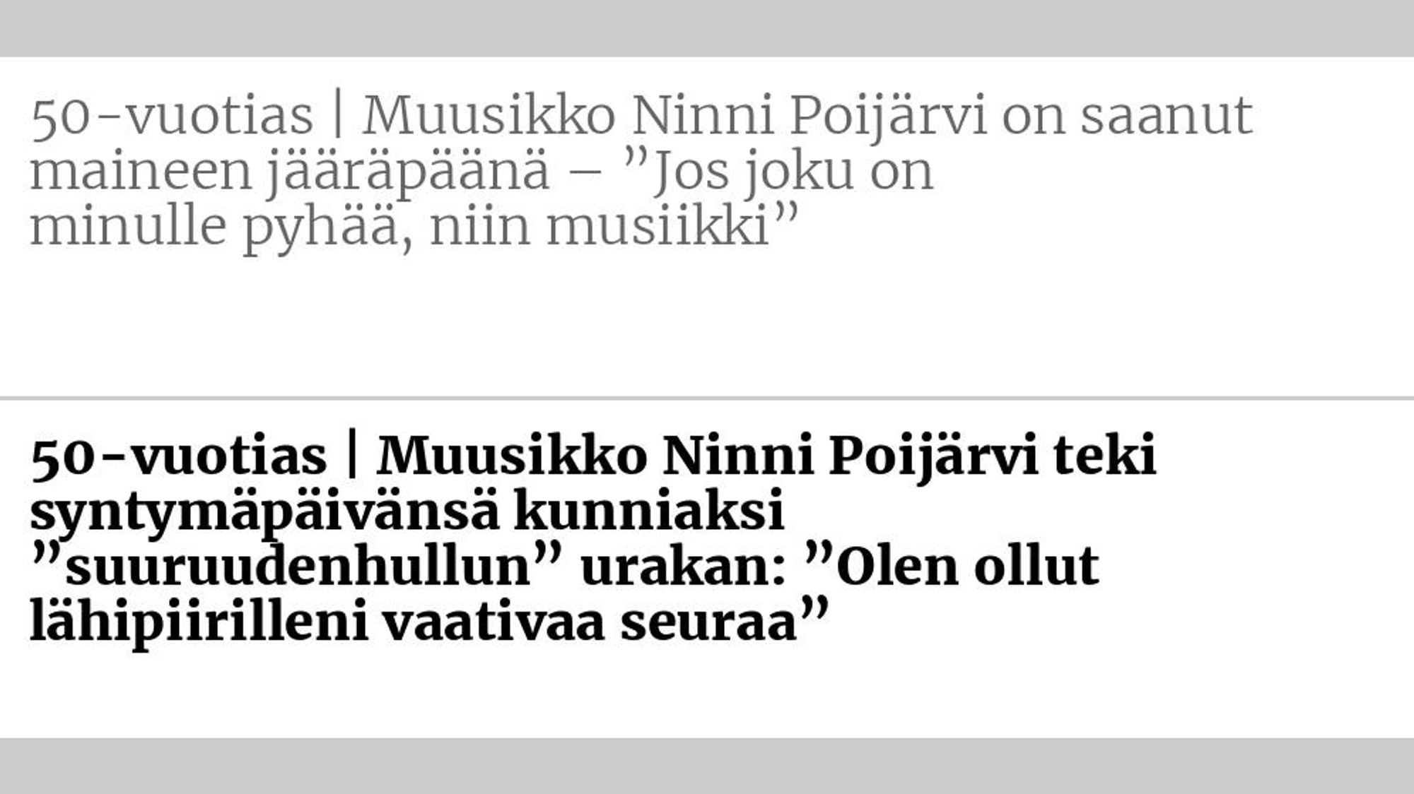 Entinen otsikko: 50-vuotias | Muusikko Ninni Poijärvi on saanut maineen jäärä­päänä – ”Jos joku on minulle pyhää, niin musiikki” Uusi otsikko: 50-vuotias | Muusikko Ninni Poijärvi teki syntymäpäivänsä kunniaksi ”suuruudenhullun” urakan: ”Olen ollut lähipiirilleni vaativaa seuraa”