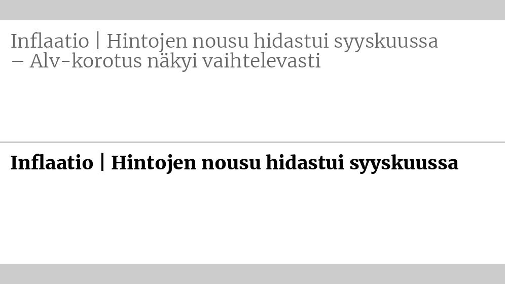 Entinen otsikko: Inflaatio | Hintojen nousu hidastui syys­kuussa – Alv-korotus näkyi vaihtelevasti Uusi otsikko: Inflaatio | Hintojen nousu hidastui syyskuussa