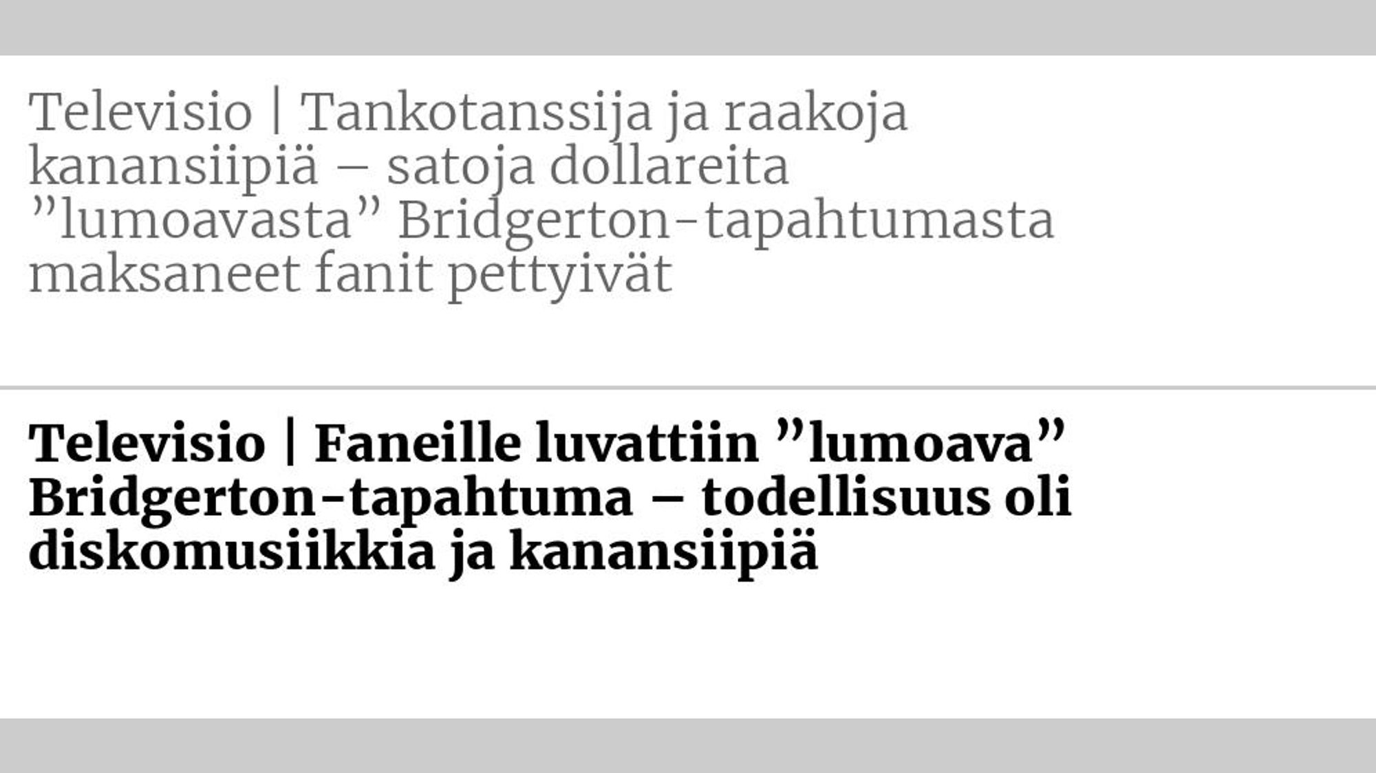 Entinen otsikko: Televisio | Tanko­tanssija ja raakoja kanan­siipiä – satoja dollareita ”lumoavasta” Bridgerton-tapahtumasta maksaneet fanit pettyivät Uusi otsikko: Televisio | Faneille luvattiin ”lumoava” Bridgerton-tapahtuma – todellisuus oli disko­musiikkia ja kanan­siipiä