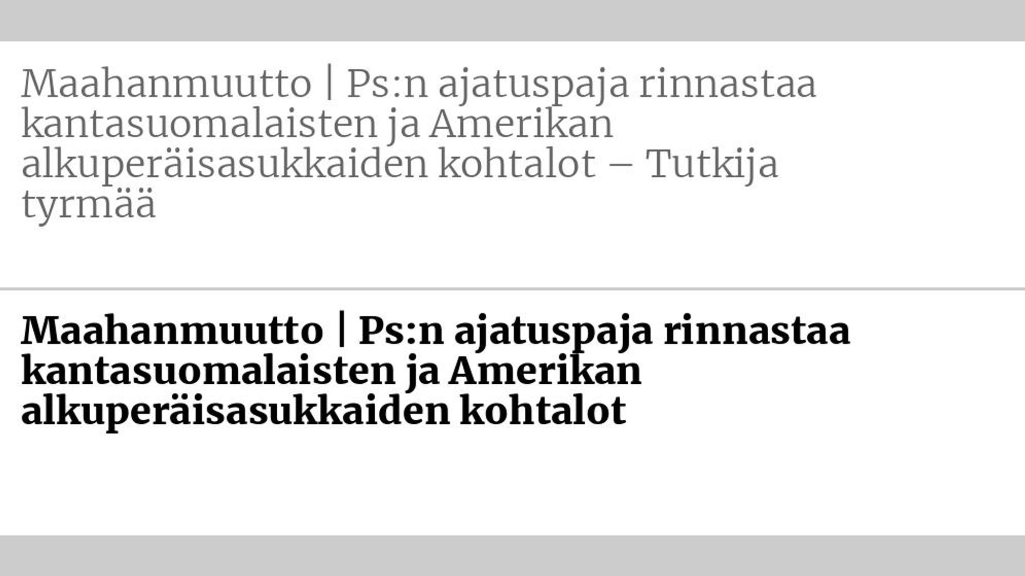 Entinen otsikko: Maahanmuutto | Ps:n ajatus­paja rinnastaa kanta­suomalaisten ja Amerikan alkuperäis­asukkaiden kohtalot – Tutkija tyrmää Uusi otsikko: Maahanmuutto | Ps:n ajatuspaja rinnastaa kanta­suomalaisten ja Amerikan alku­peräis­asukkaiden kohtalot