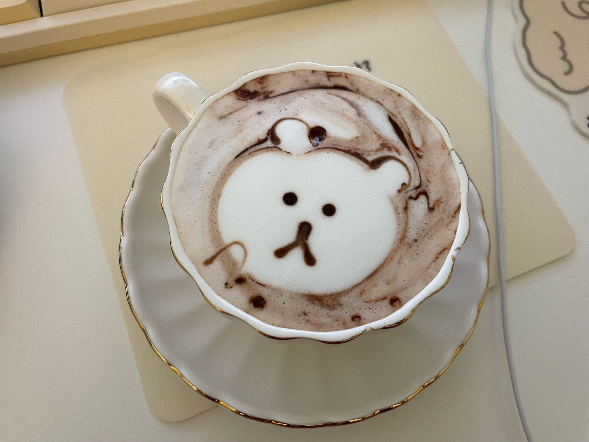 hot chocolate with a bear face in it