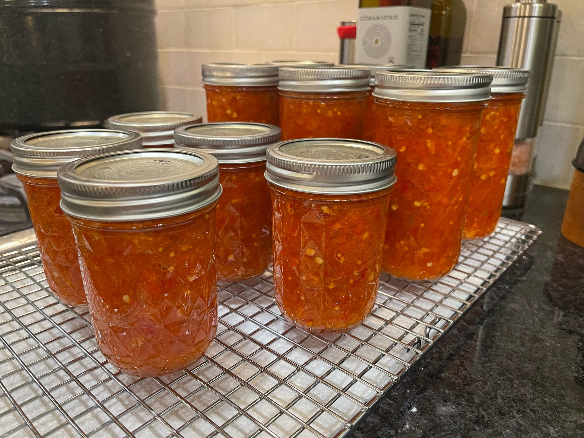 Canning jars filled with hot pepper hoagie spread