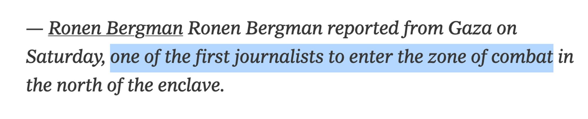 NYT screenshot: Ronen Bergman reported from Gaza on Saturday, one of the first journalists to enter the zone of combat in the north of the enclave.