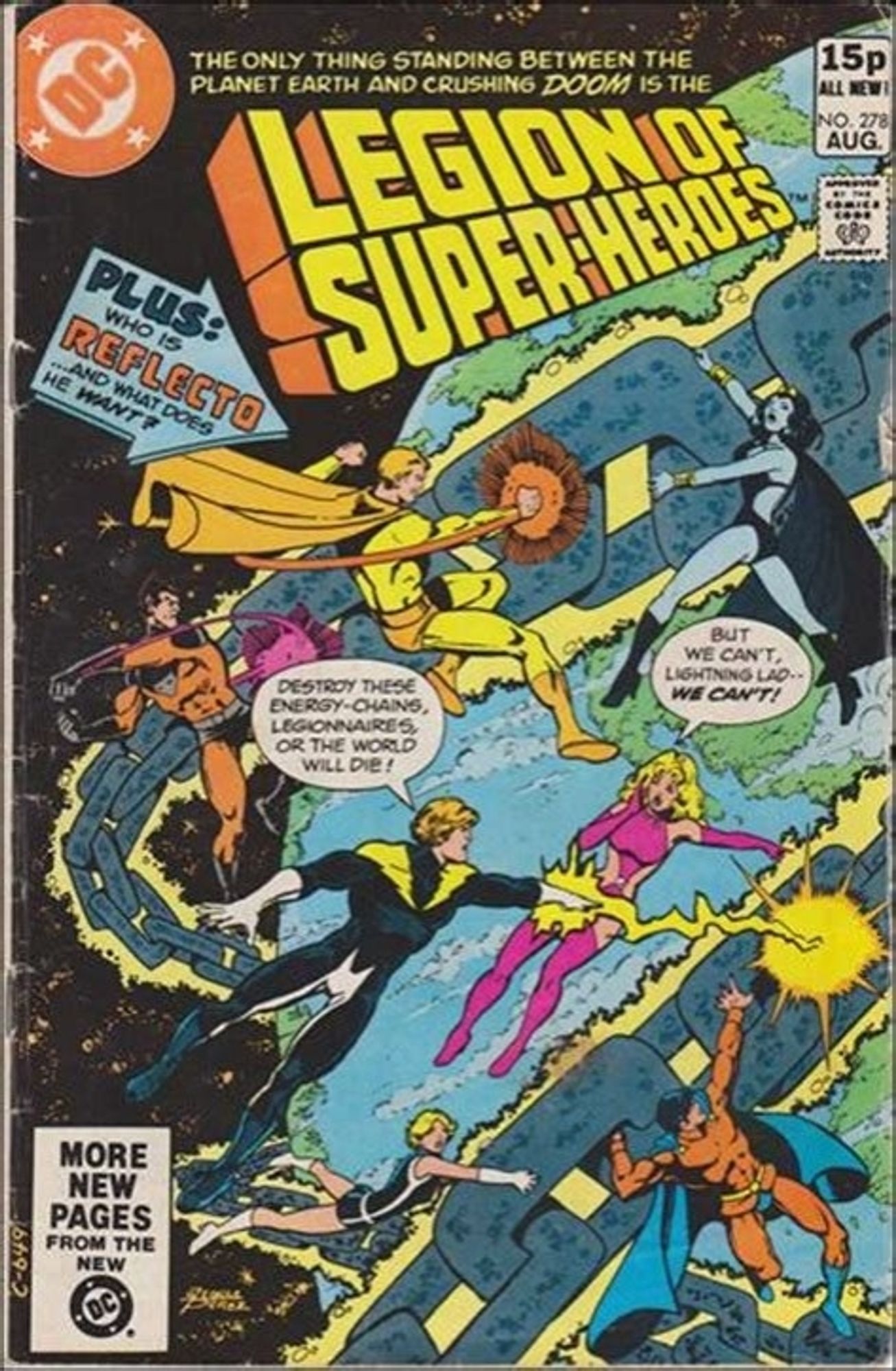 Cover to Legion of Super-Heroes #278: the issue that made me a collector. 

How can you resist this George Perez cover? Energy chains circling the earth, heroes fighting to destroy them, and a mysterious character: Reflecto! His unmasking guaranteed that I would search out the next issue!