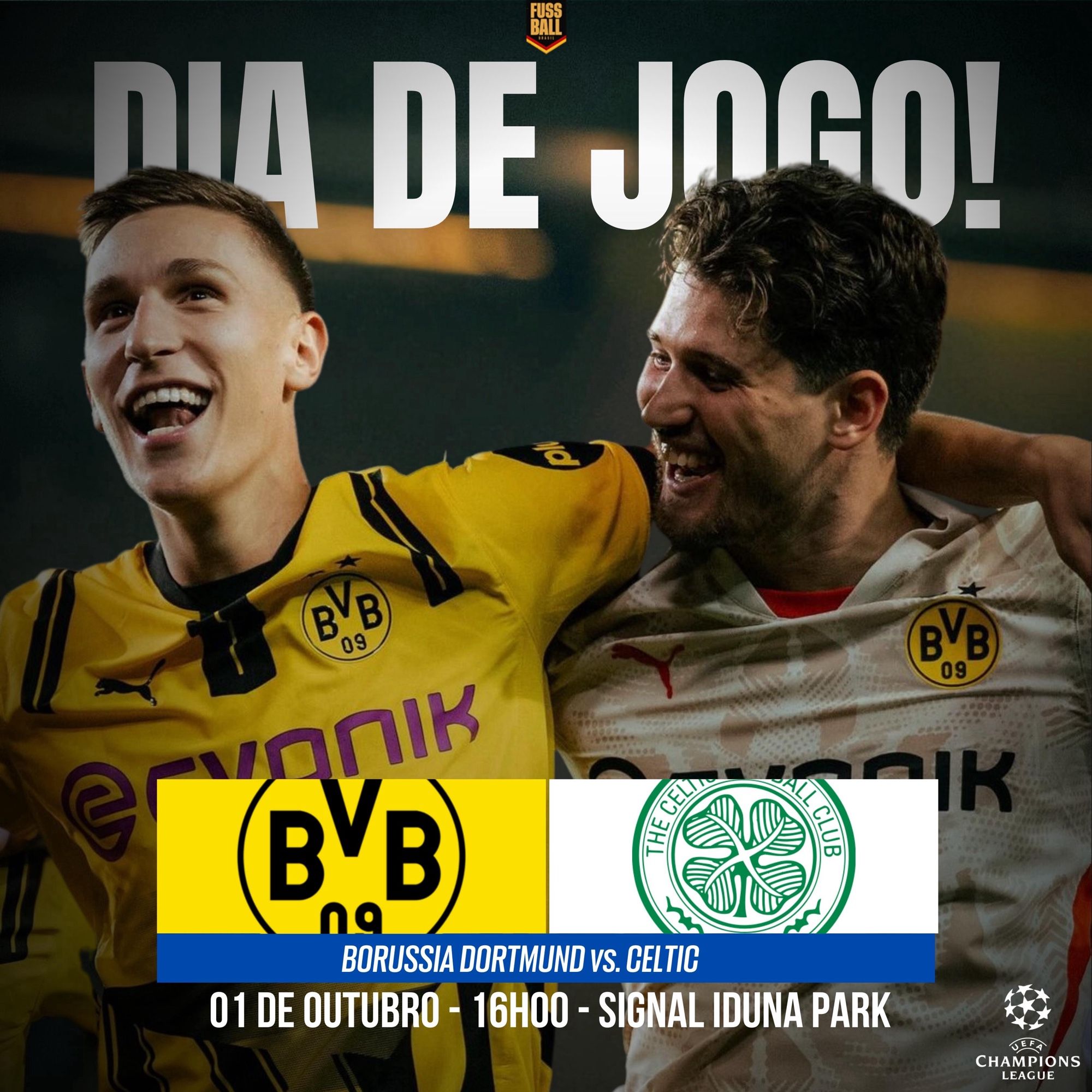 Dia de Jogo! Nico Schlotterbeck e Gregor Kobel. Borussia Dortmund vs. Celtic. 01 de Outubro, 16h00, Signal Iduna Park. 

(Photo via BVB09 on Social Media).