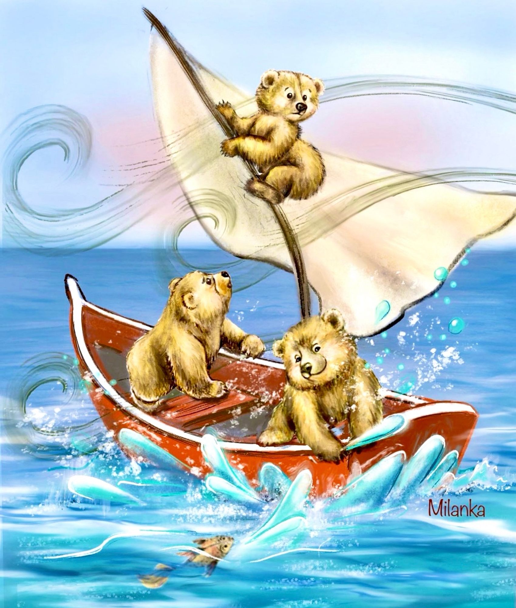 Bears on a sailboat