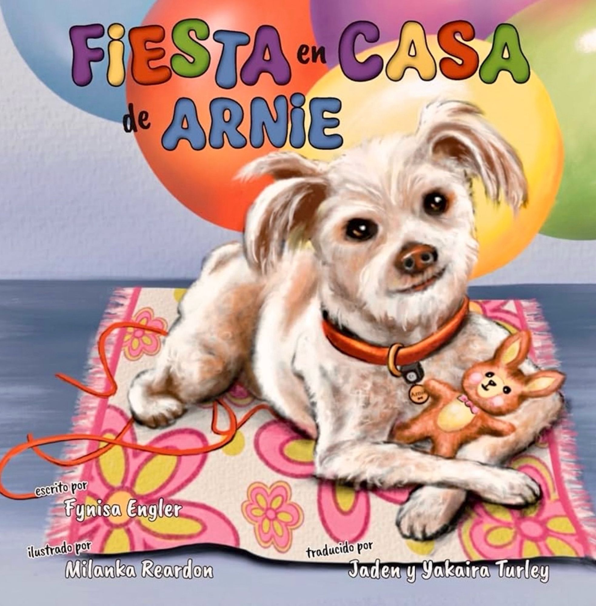 Party at Arnie’s picture book cover art of dog with balloons and bunny toy