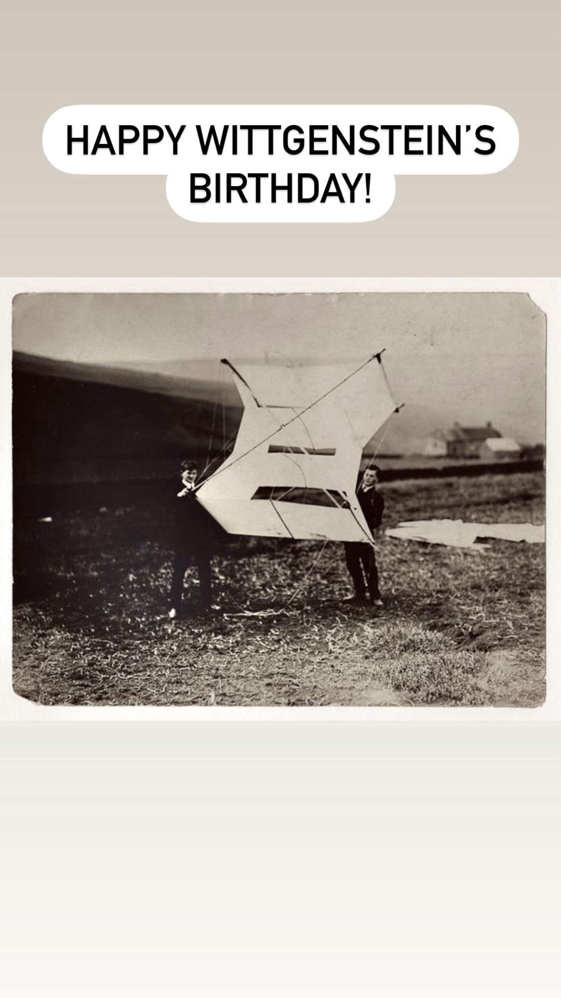 A picture of Wittgenstein and his friend Eccles holding a kite in Glossop, Derbyshire.