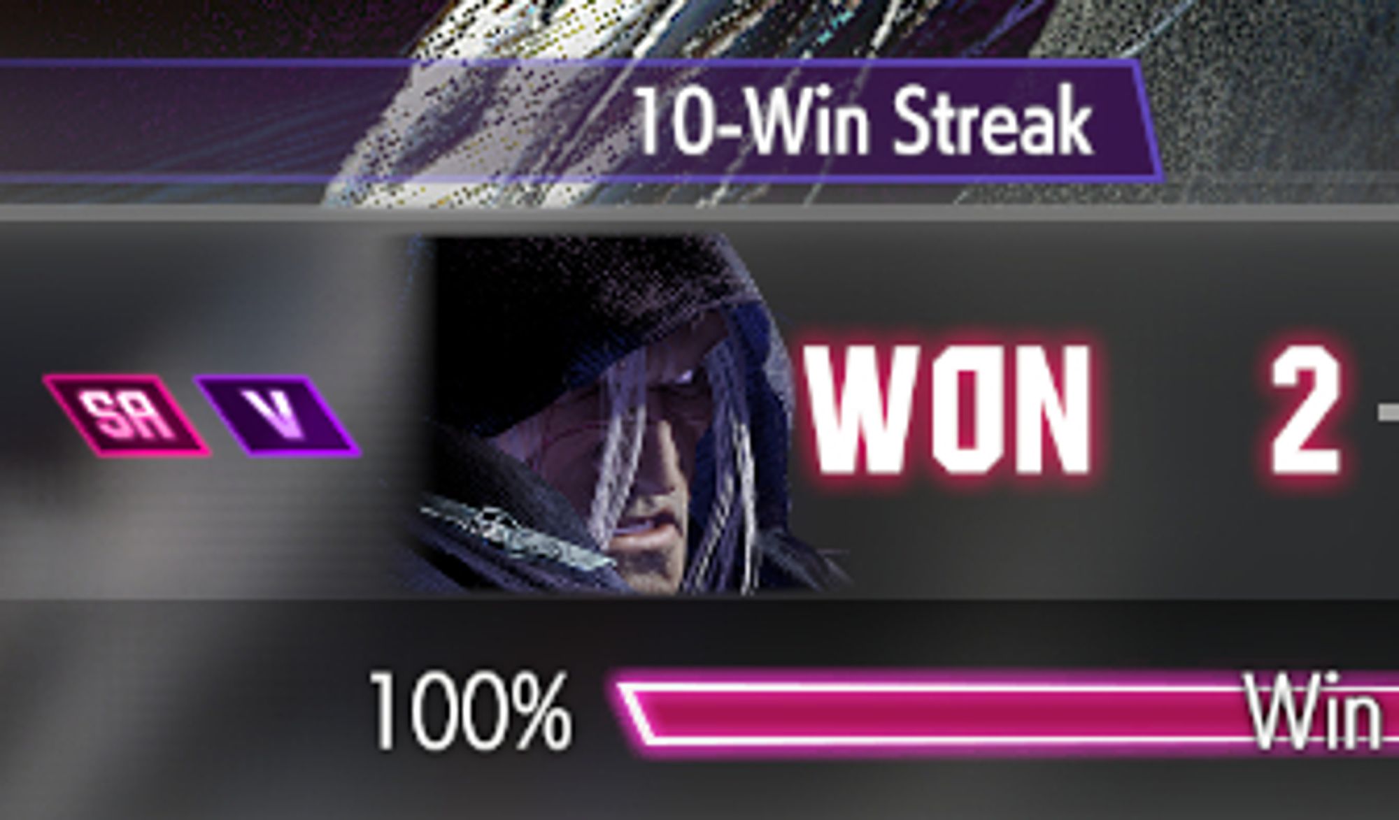 A picture of the win results screen showing M. Bison from Street Fitghter 6 with the words "10-Win Streak" above his head.