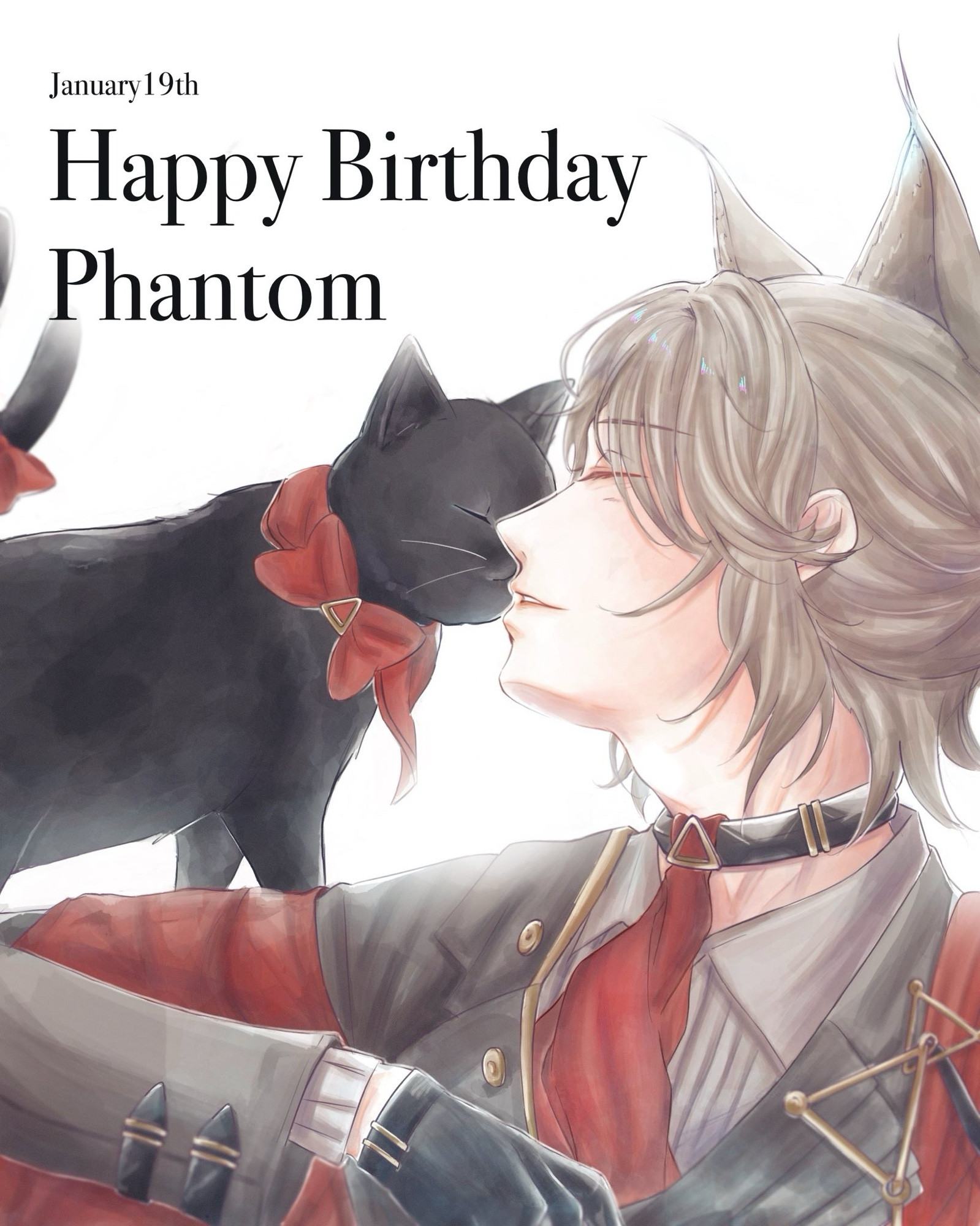 Phantom in his Dream Within a Dreammare skin. Phantom is closing his eye while facing his left side with Miss Christine standing on his shoulder, giving him a kiss on the cheek. “Happy Birthday, Phantom” text written on upper left side.