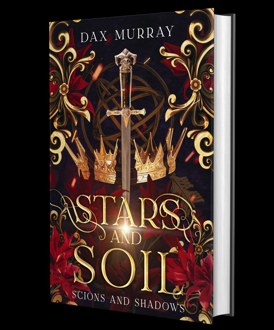 Dax Murray
Stars and SOil
Scions and Shadows
A sword piercing a crown and shattering it. In the backgroun, an astrolab. Filigree lines the sides with lilies.