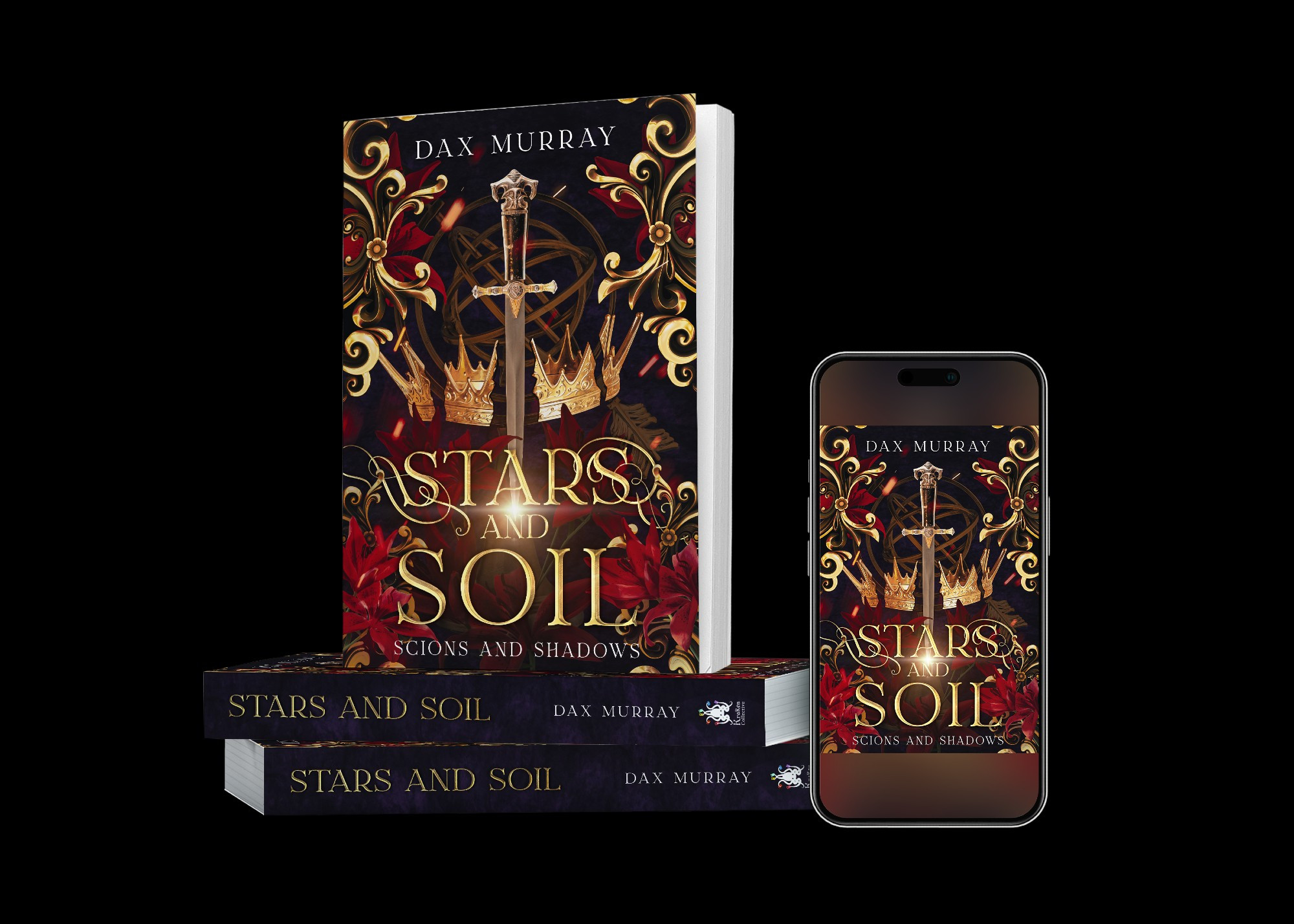 The stars and soil book displayed in paperback and on phone.