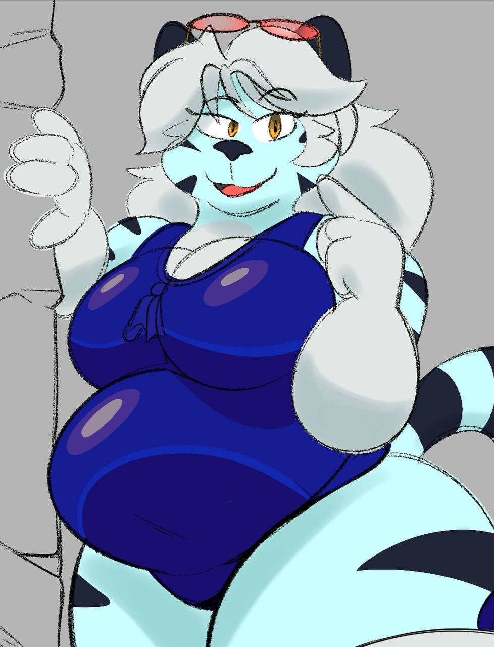 Quick doodle of my friends furry character Tammy in her shiny blue swimsuit