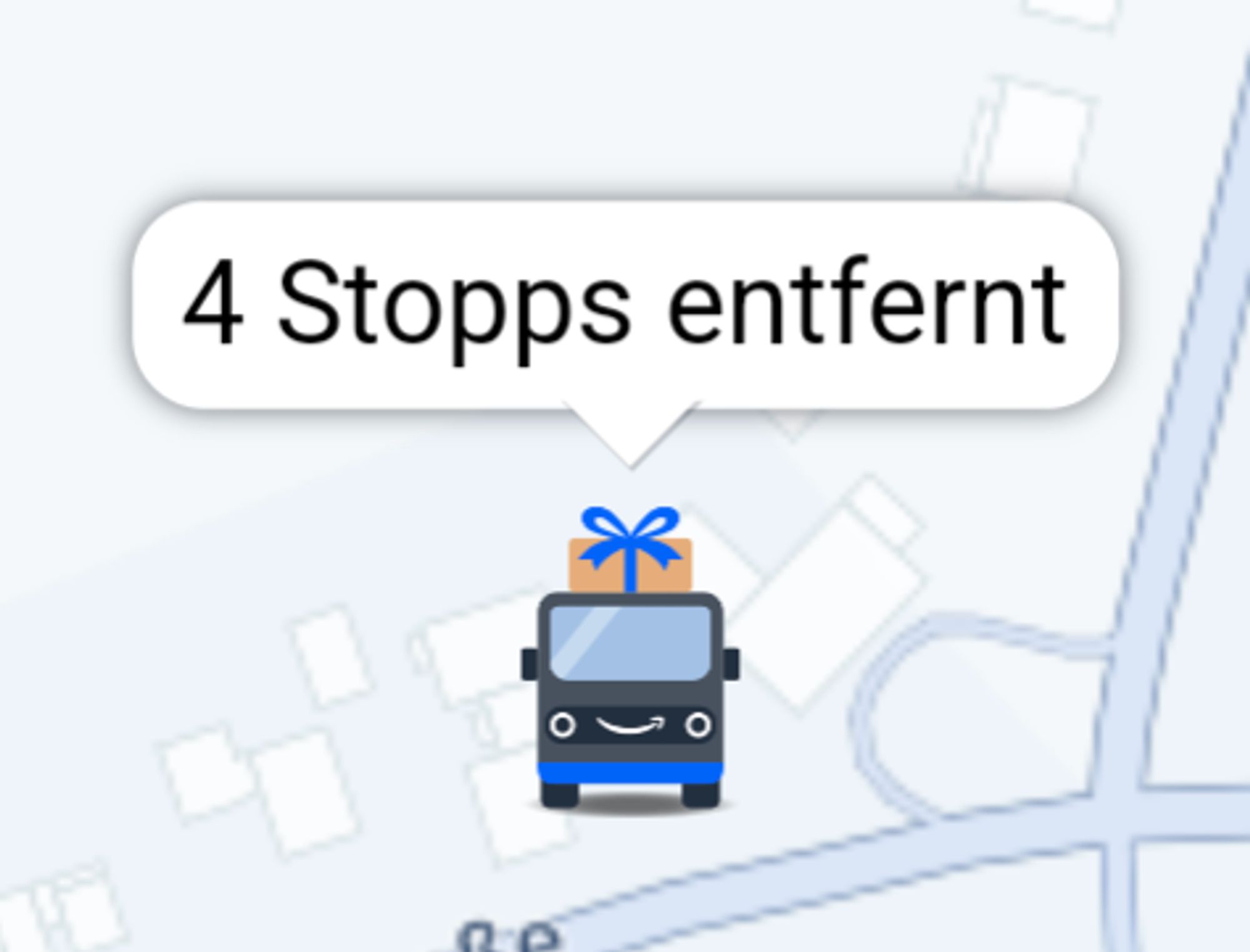 Amazon live Tracking: ein lächelnder Transporter mit einem Paket mit Schleifchen auf dem Dach.