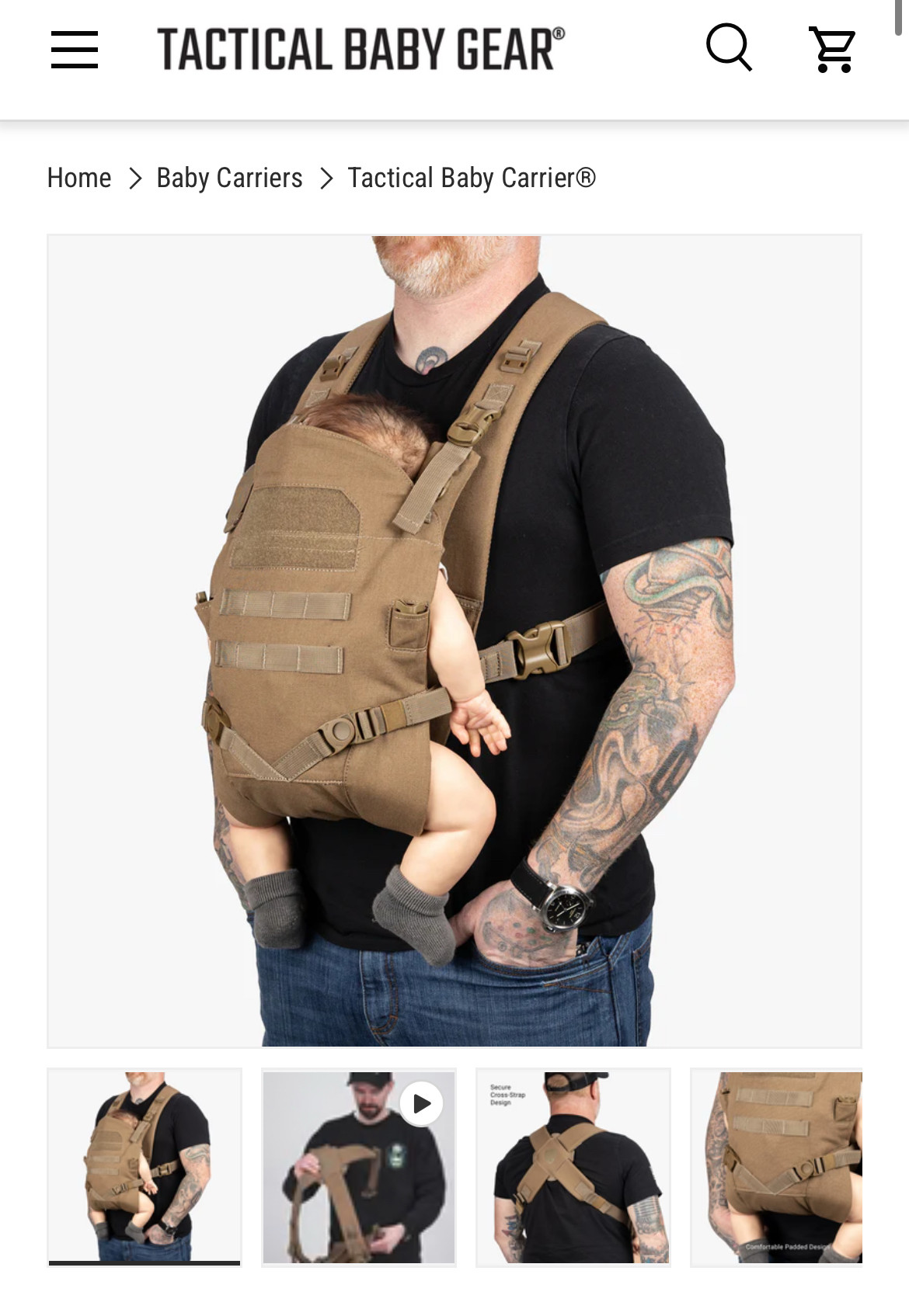 an extremely tactical baby carrier holding a baby whose whereabouts on January 6 remain unknown