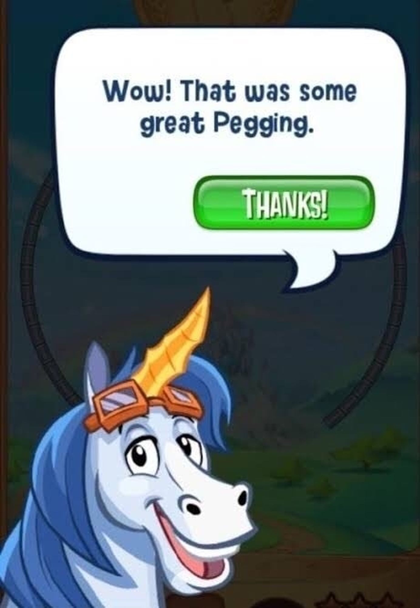 a screenshot from the video game peggle with bjorn saying "wow! that was some great pegging"