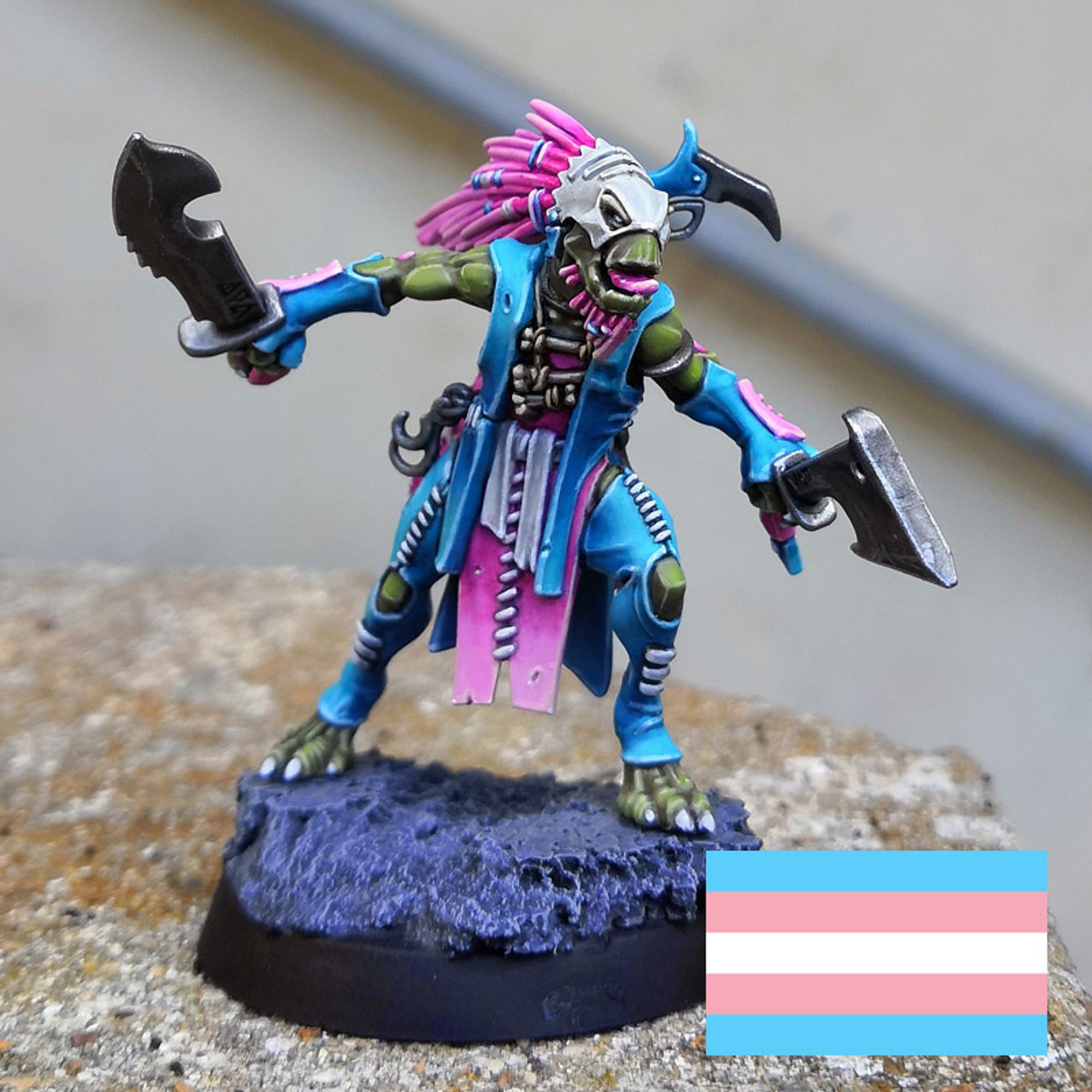 Kroot painted using colors of the trans pride flag