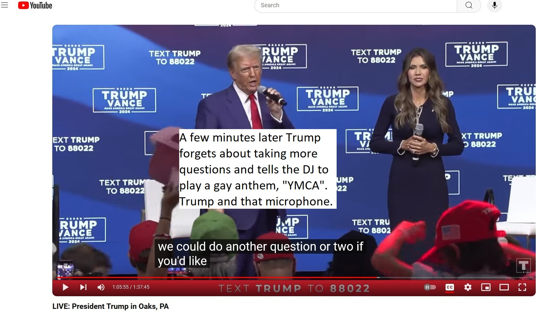 Trump holds a microphone that is shaped like a penis, mostly black in color, next to his mouth. Trump loves the gay sex in YMCA song by the Village People. 
Giuliani thinks he himself is an expert on the penises of Jewish men. https://www.thejc.com/news/world/rudy-giuliani-insulted-jewish-mens-genitals-in-rant-says-new-lawsuit-rjkztpx9