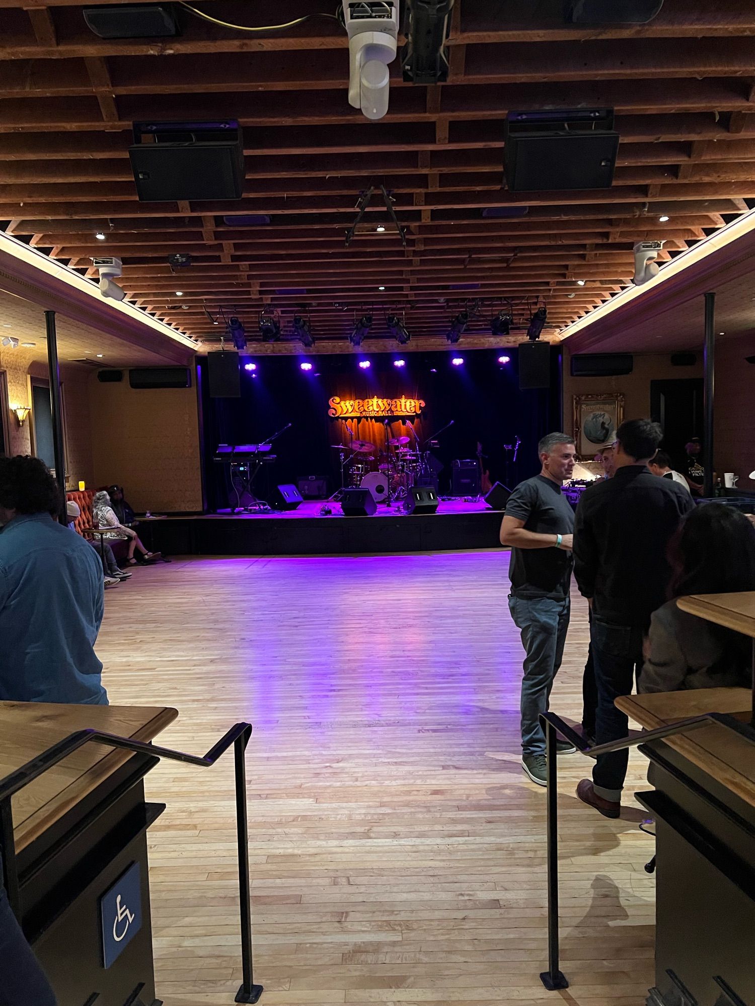 Photograph of the small music venue room at Sweetwater Music Hall in Mill Valley, CA. It’s a bit too small to be a skating rink.