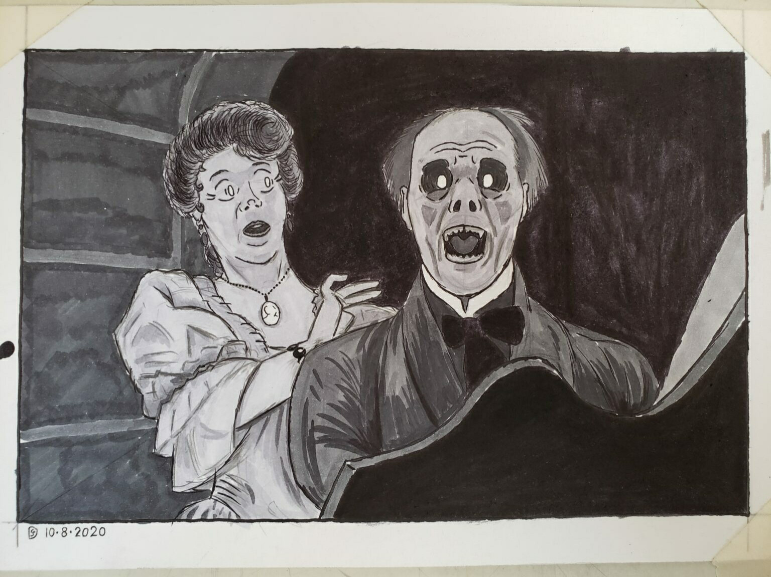 Pen and marker illustration of the infamous unmasking scene from the 1925 "Phantom of the Opera".