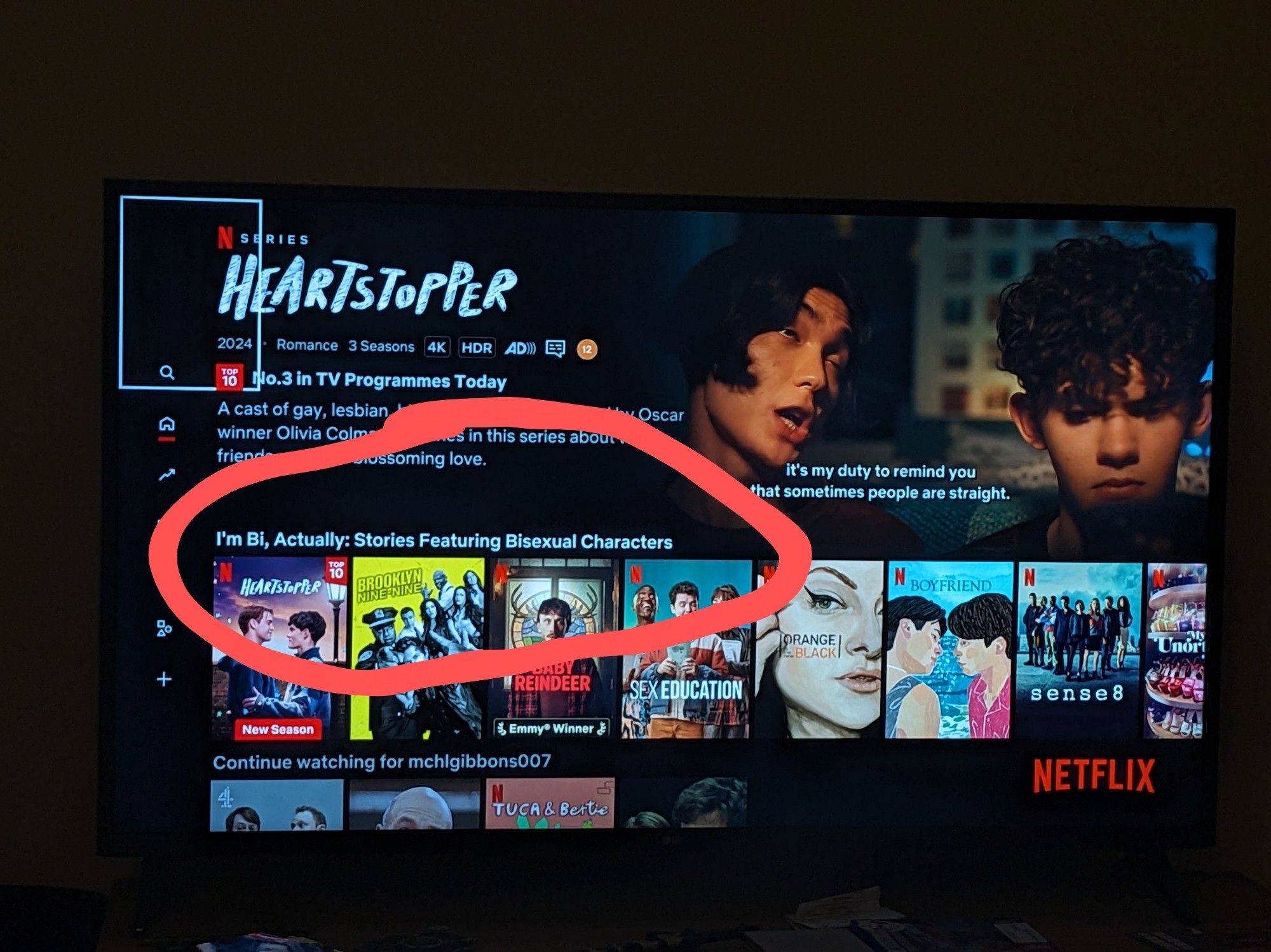 Photo of my netflix account with category "I'm Bi, Actually"