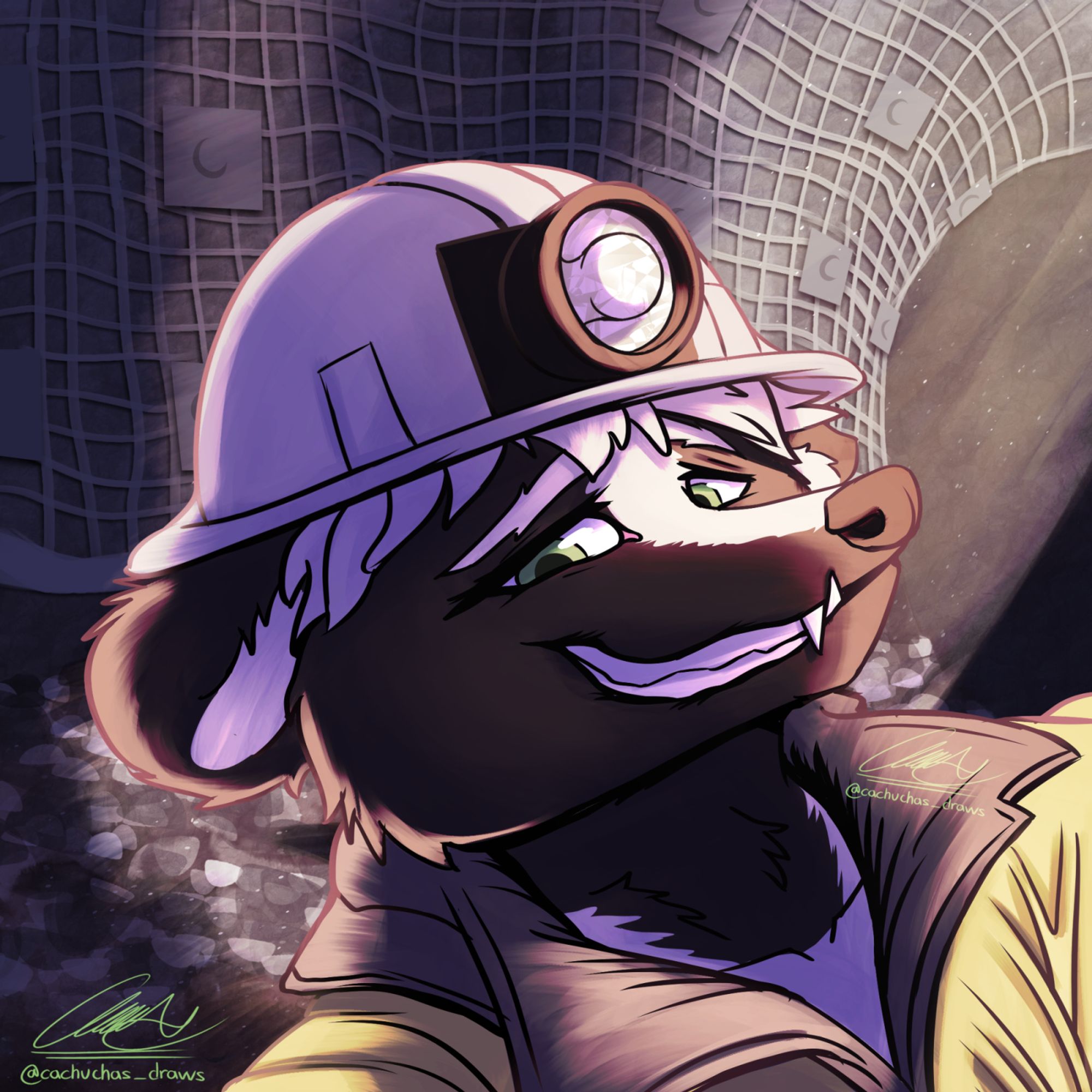 I drew my first commisioned art piece for KT the Skunk on Twitter, yay :3!!!  It was fun creating a scene where a miner skunk is having the fun of his life down doing modern mining techniques. Lil bit of a smirk going a long way in staying motivated 💪 Very happy how this came out to be :3, happy to have gotten such a wonderful first client, yay!!!