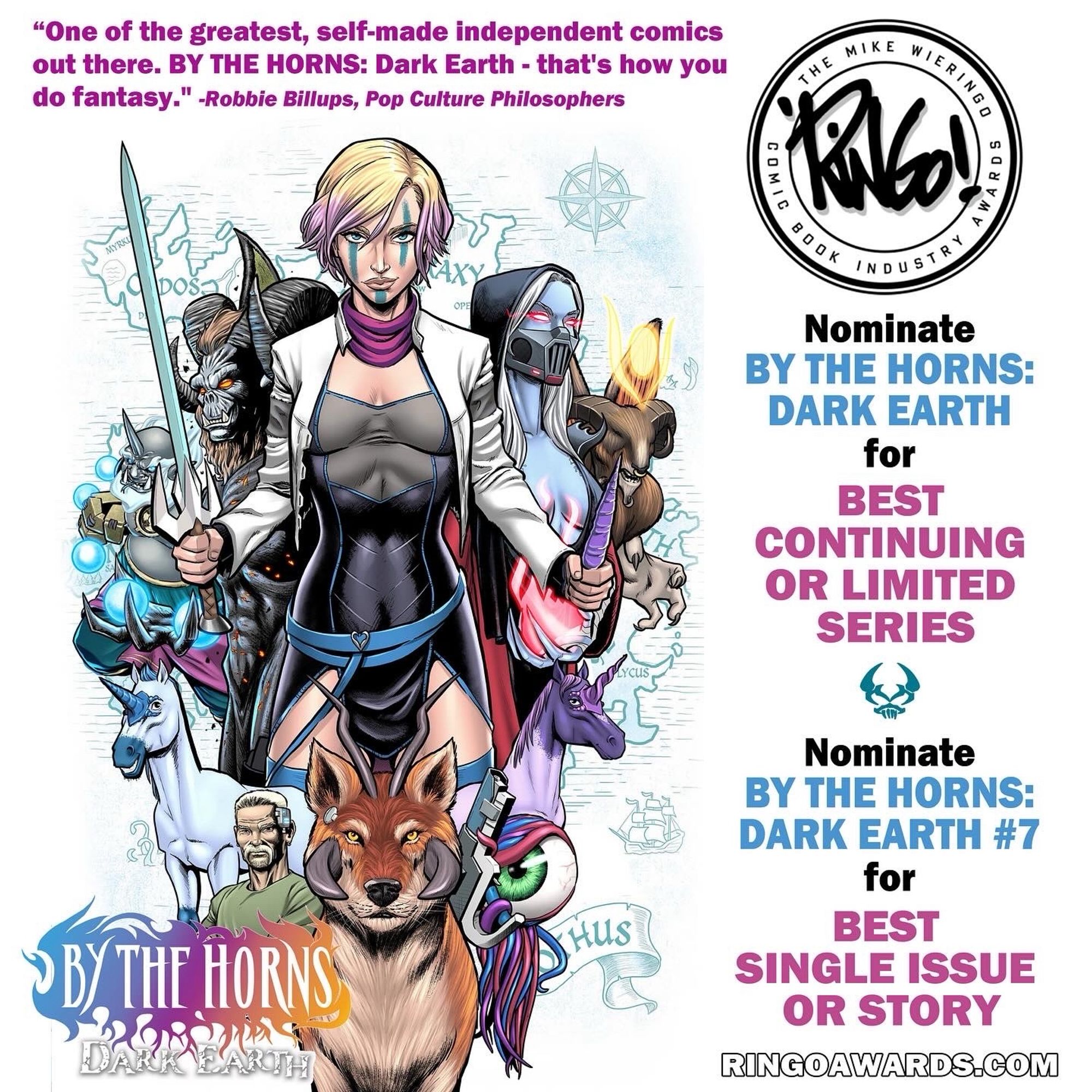 You can nominate BY THE HORNS: Dark Earth in many categories, but we’d appreciate noms for:

✨Best Continuing or Limited Series - BY THE HORNS: Dark Earth✨

✨Best Single Issue or Story - BY THE HORNS: Dark Earth #7✨