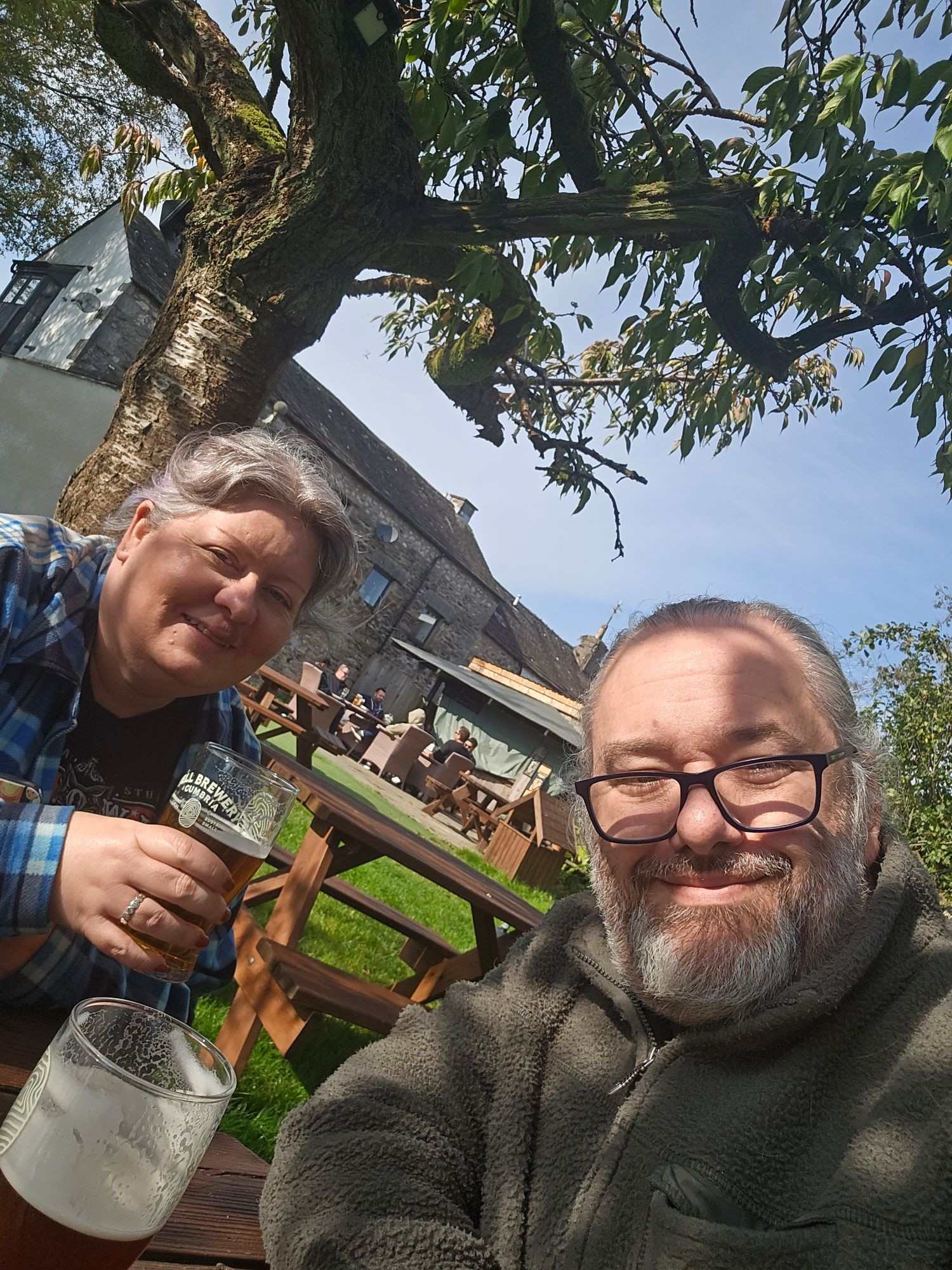 Mark & Gem in a pub beer garden