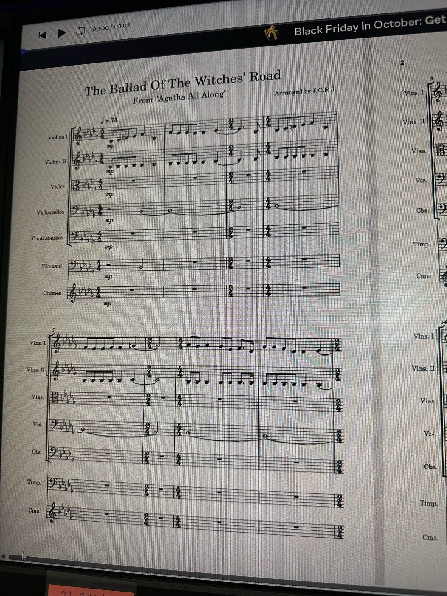 Sheet music: The Ballad of The Witch’s Road from Agatha All Along