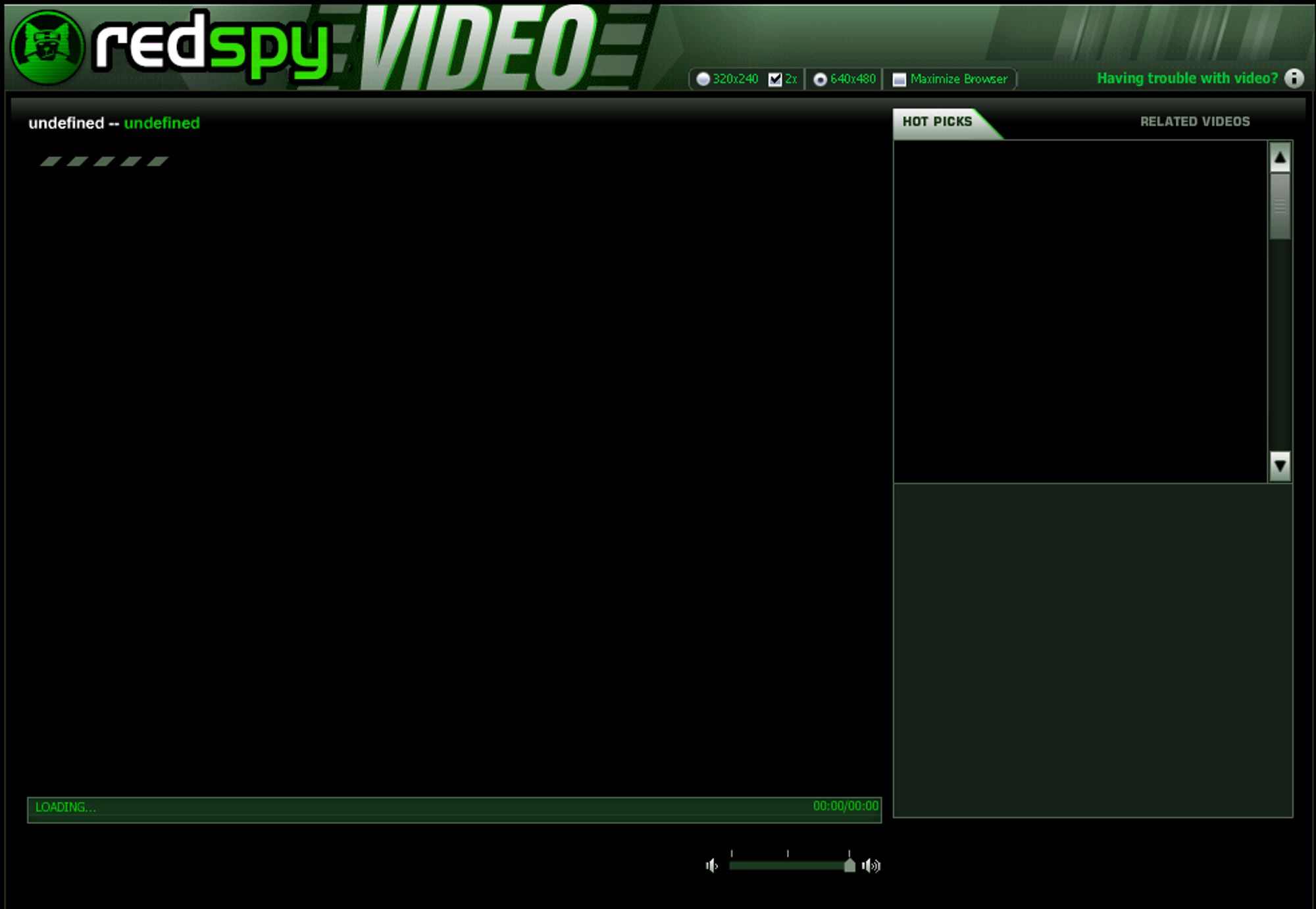 An image of a dark green Adobe Flash video player. The top bar reads "RedSpy Video".