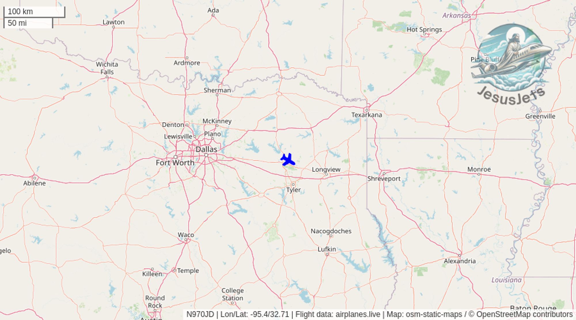 N970JD (Dassault Falcon 900 reportedly used by Jesse Duplantis) has been detected in flight at 17:36 GMT. Track on Mastodon: https://lumberjacks.social/@SiliconJets.