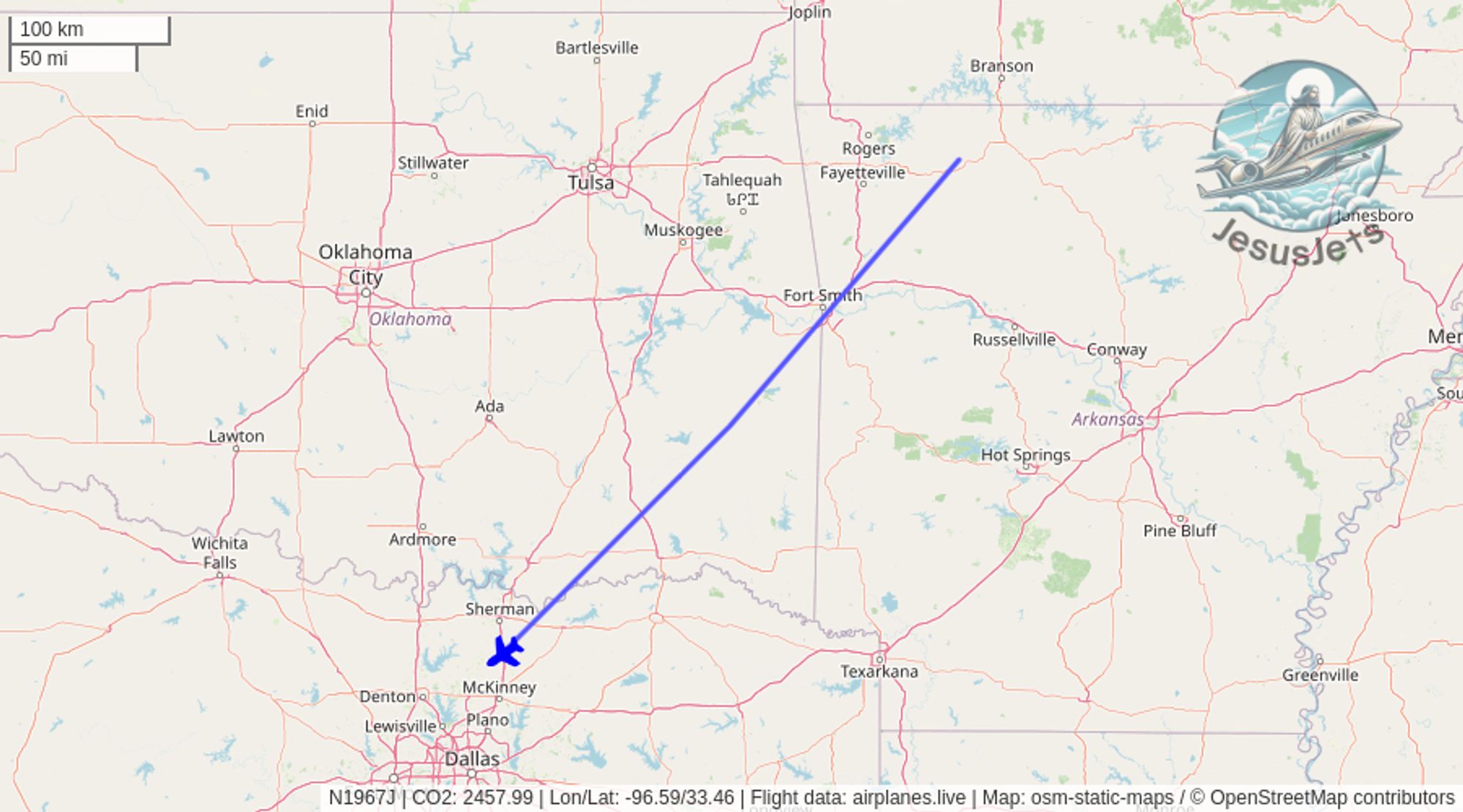 N1967J (#gulfstream G550 reportedly used by #kennethcopeland) no longer detected in flight. Emissions est. 2458 kg #CO2 (compared to 127 kg flying commercial). #CO2emissions