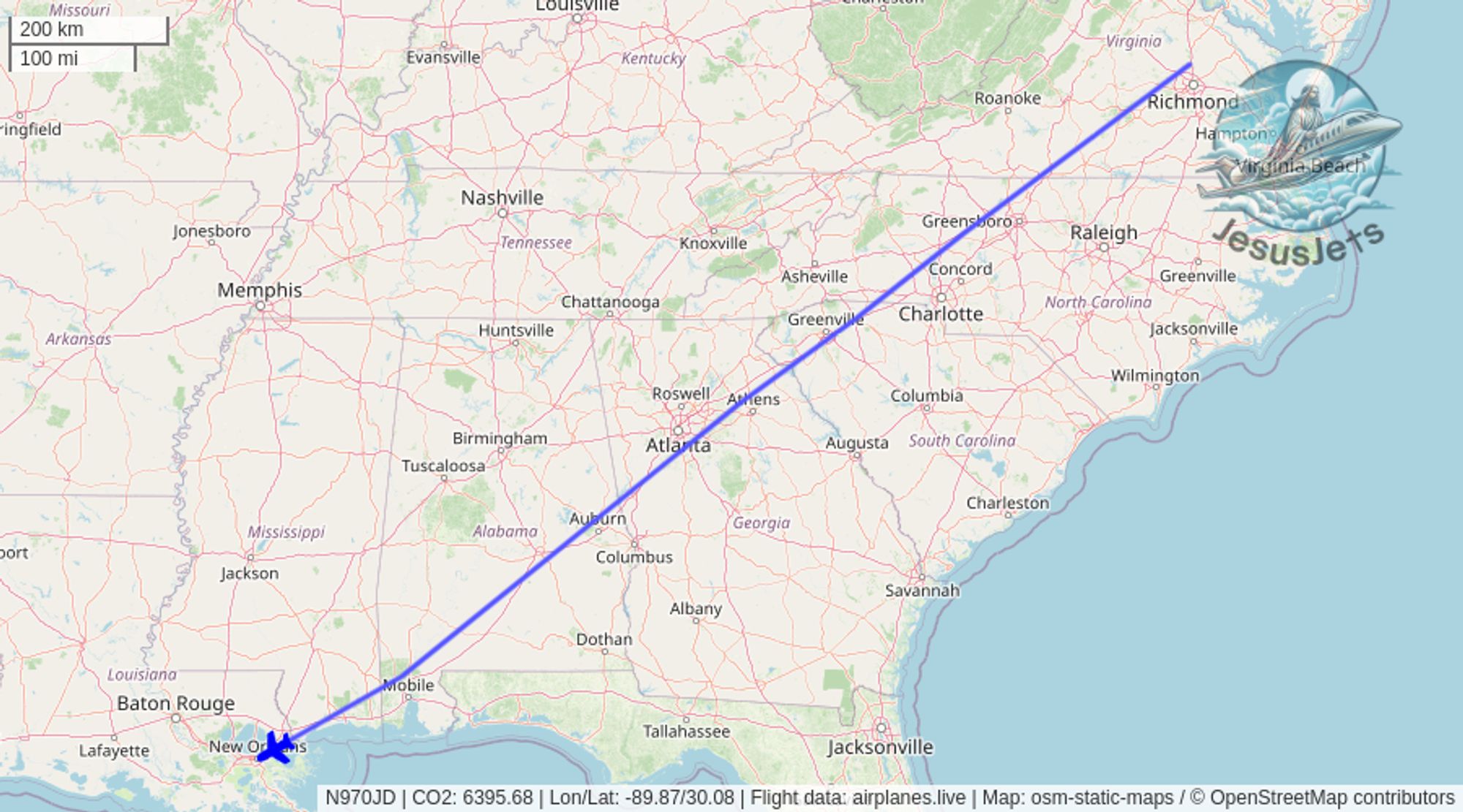 N970JD (#dassault Falcon 900 reportedly used by #jesseduplantis) no longer detected in flight. Emissions est. 6396 kg #CO2 (compared to 508 kg flying commercial). #CO2emissions