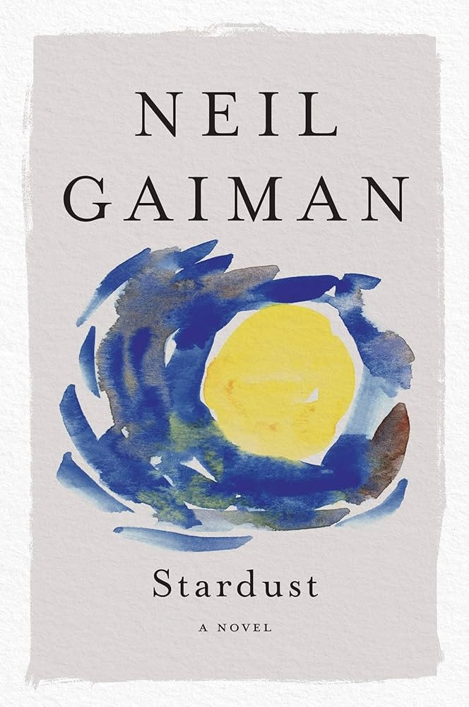 Book cover of Neil Gaiman's novel "Star Dust". The cover illustrates a yellow circle surrounded by blue.