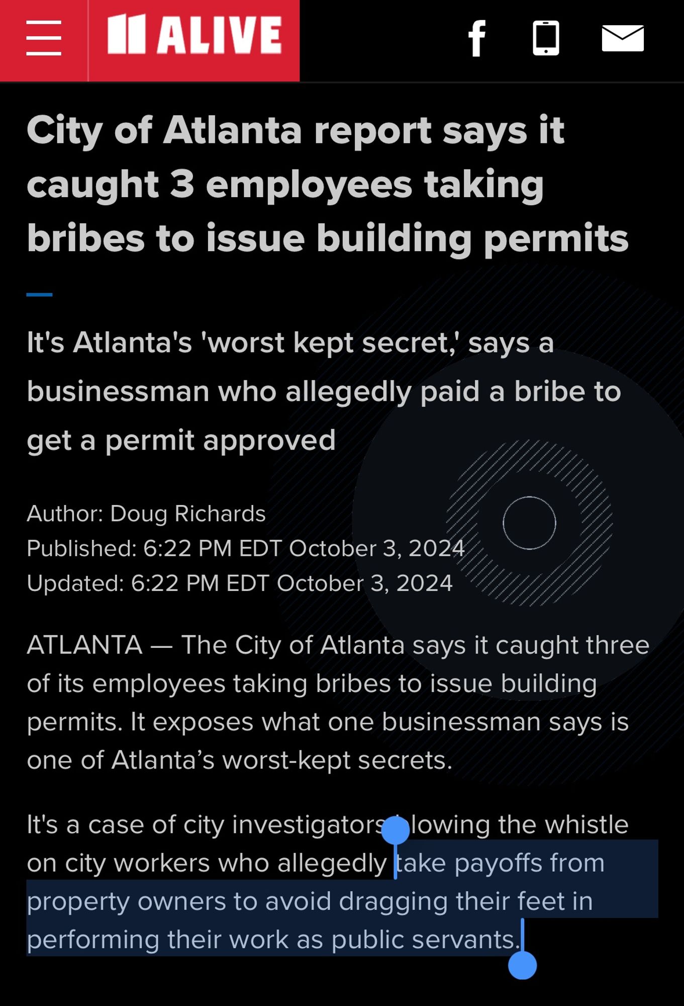 City of Atlanta report says it caught 3 employees taking bribes to issue building permits

It's Atlanta's 'worst kept secret,' says a businessman who allegedly paid a bribe to get a permit approved
Author: Doug Richards
Published: 6:22 PM EDT October 3, 2024
Updated: 6:22 PM EDT October 3, 2024
ATLANTA - The City of Atlanta says it caught three of its employees taking bribes to issue building permits. It exposes what one businessman says is one of Atlanta's worst-kept secrets.
It's a case of city investigators
lowing the whistle
on city workers who allegedly take payoffs from property owners to avoid dragging their feet in performing their work as public servants.