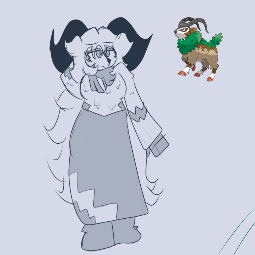 A Gogoat lady, wearing a scarf, sweater, and long skirt