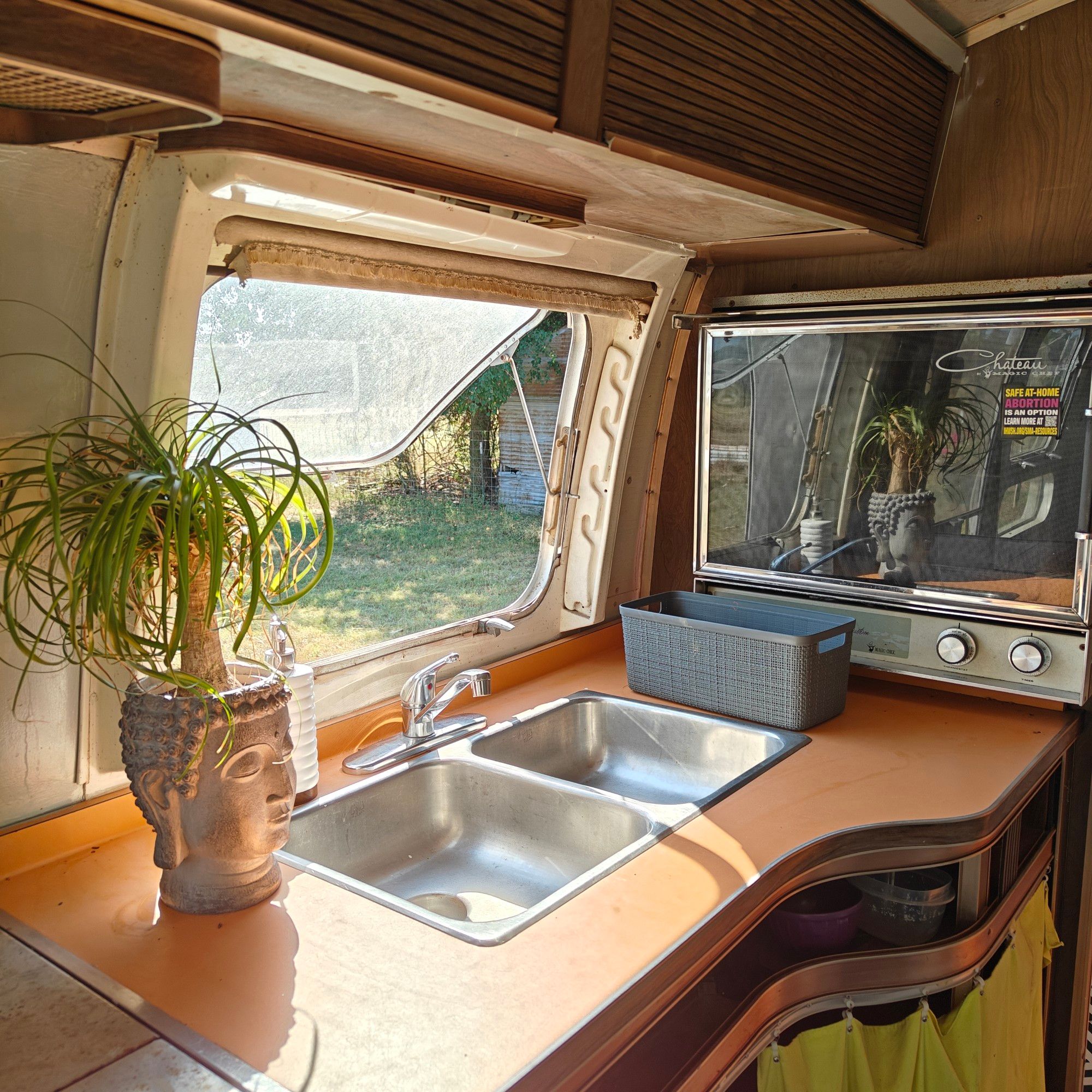 An airstream kitchen, which is the hand washing area of our restroom