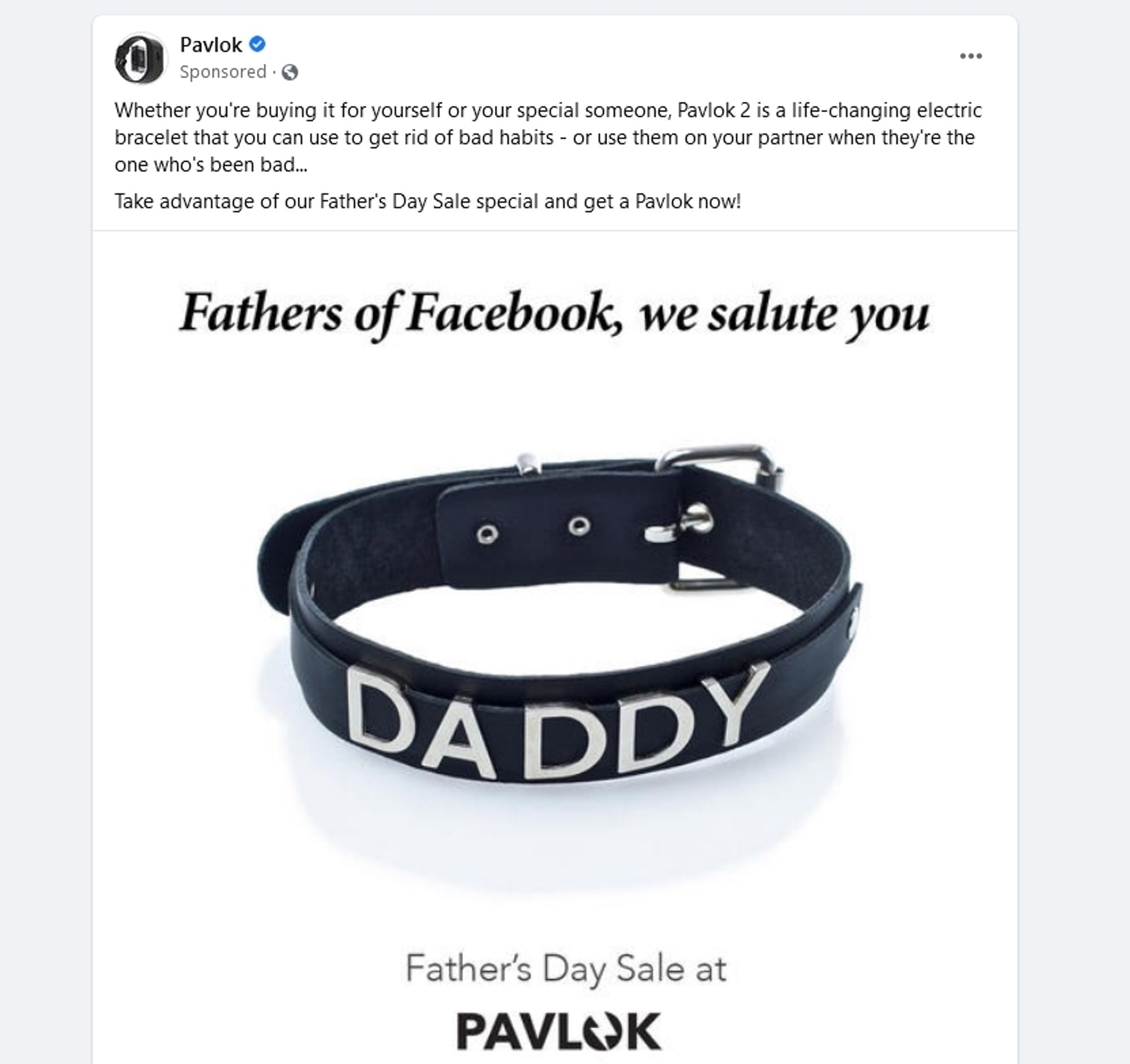 Pavlok ad for a collar that says Daddy