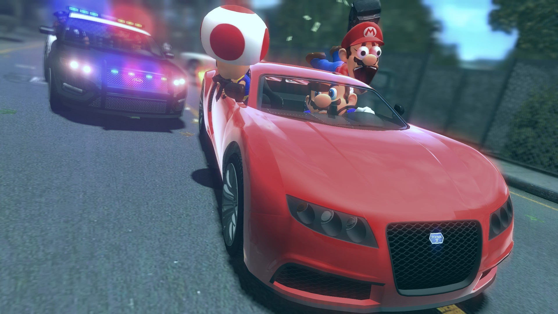 Grand Theft Mario V: Car chase

They're chasing by cops after they rob the bank. But what happened to mario IDK (:
