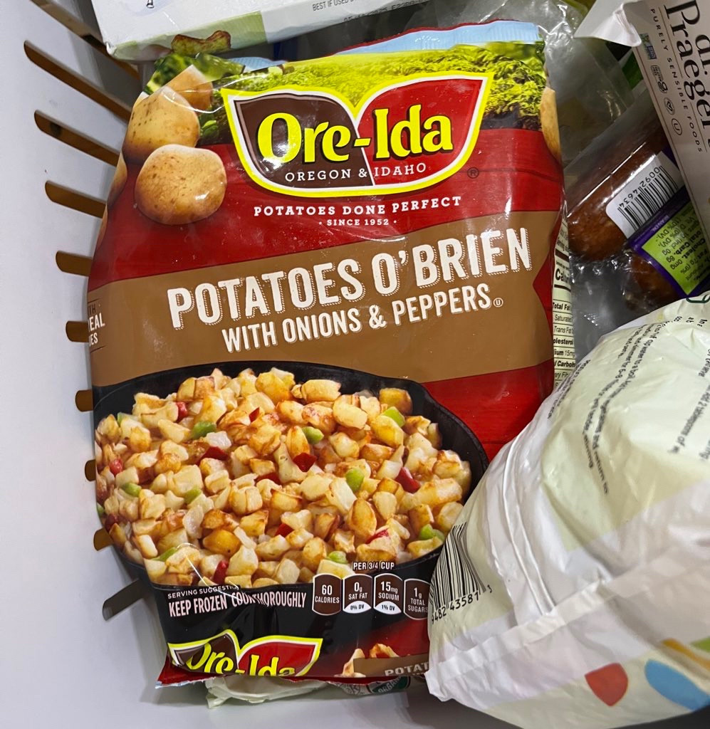 Picture of frozen bag from Ore-Ida that reads “Potatoes O’Brien”