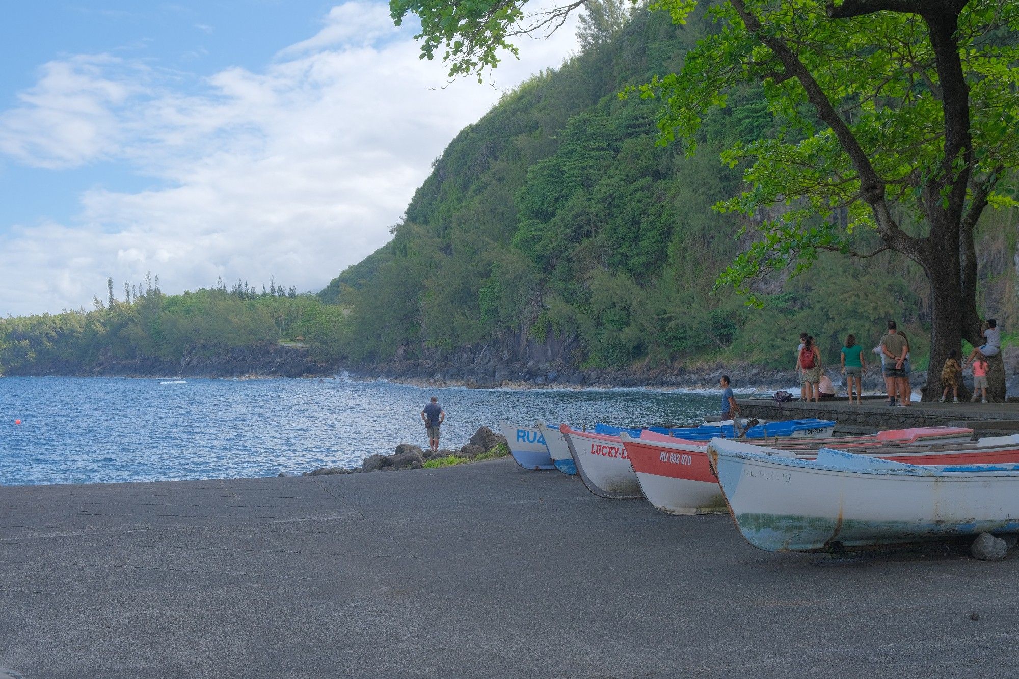 Barques de pêcheurs a l'Anse des Cascades, Sainte -Rose, île de la Réunion 