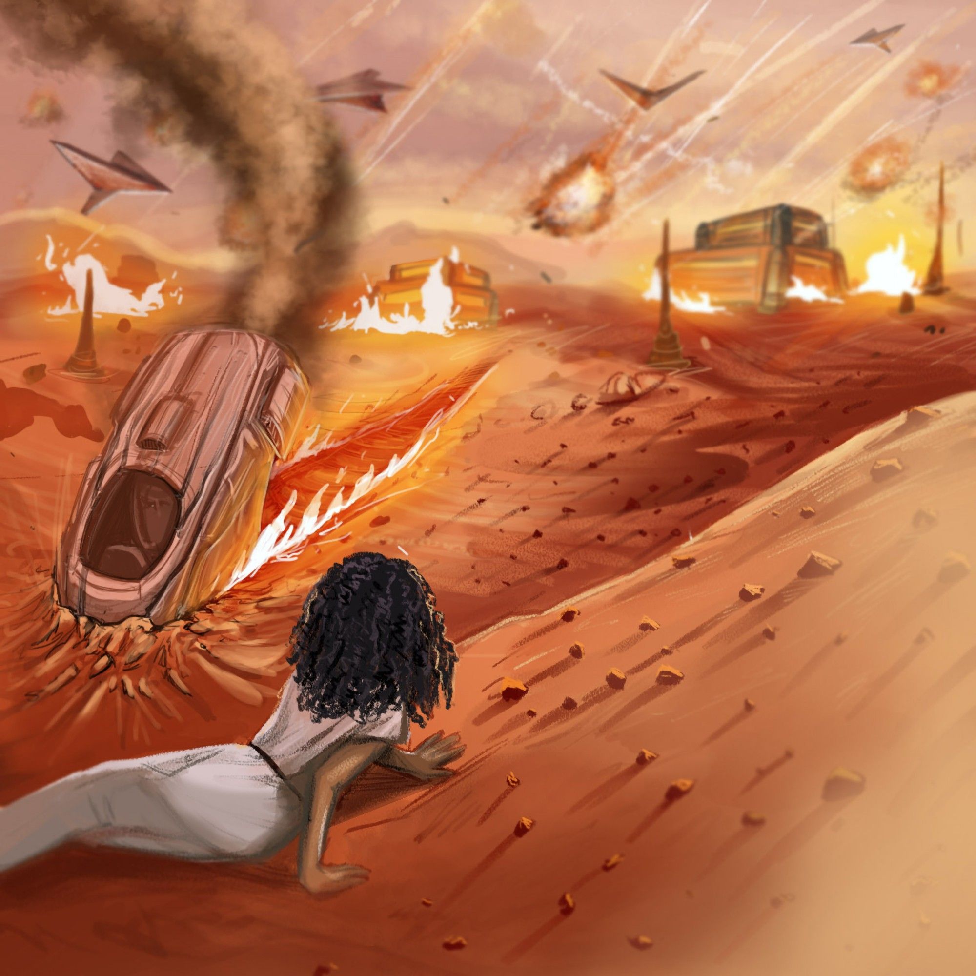 Artist's image for the book Daros with a girl lying on her side near a crashed life pod.