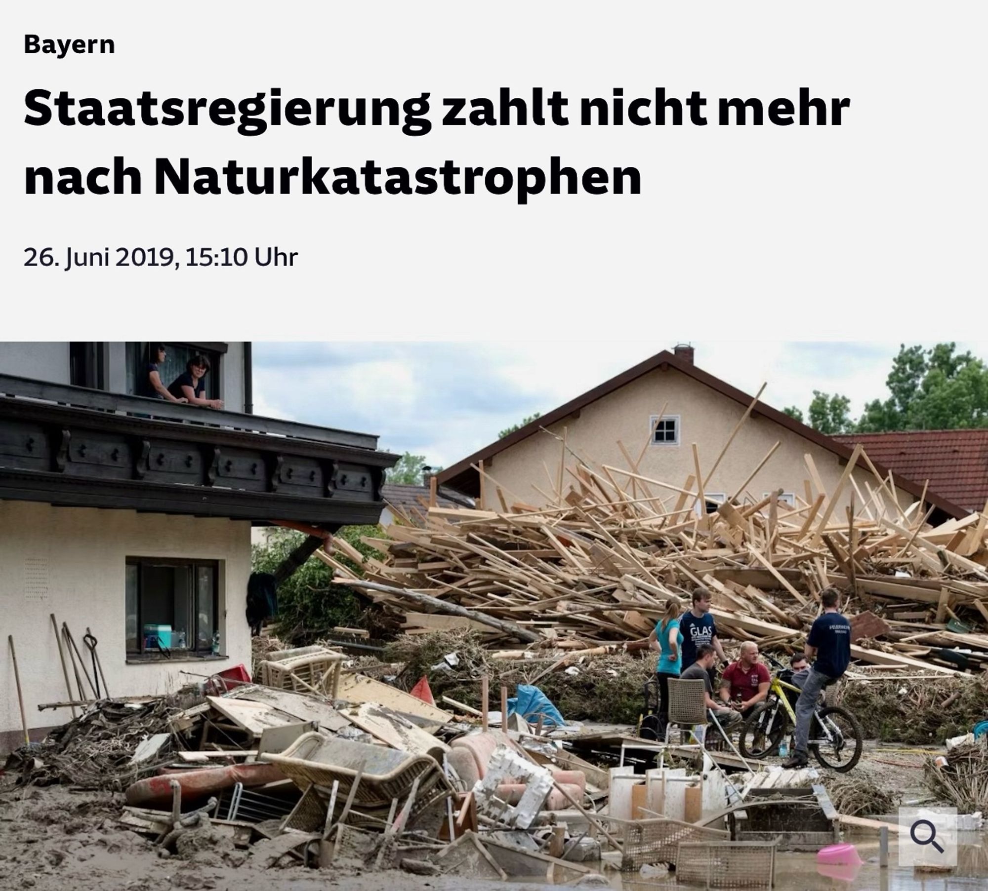 Süddeutsche vom 26.06.2019: "Bayern - Staatsregierung zahlt nicht mehr nach Naturkatastrophen."