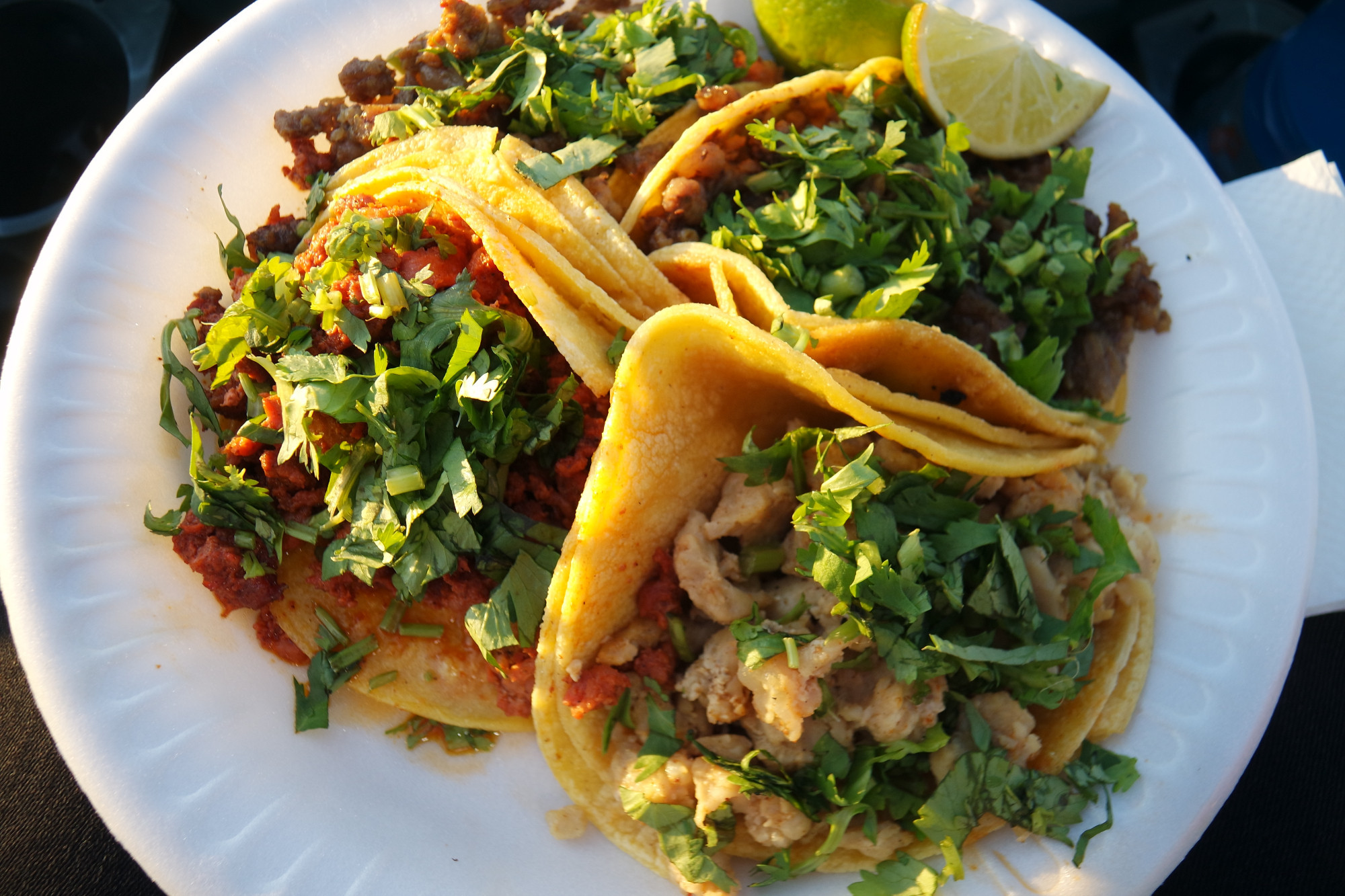 Street tacos from the IE 66ers in San Bernardino, California.
No: gluten, peppers, onions, or tomatoes. Yes: corn tortillas, limes, cilantro, and meat.